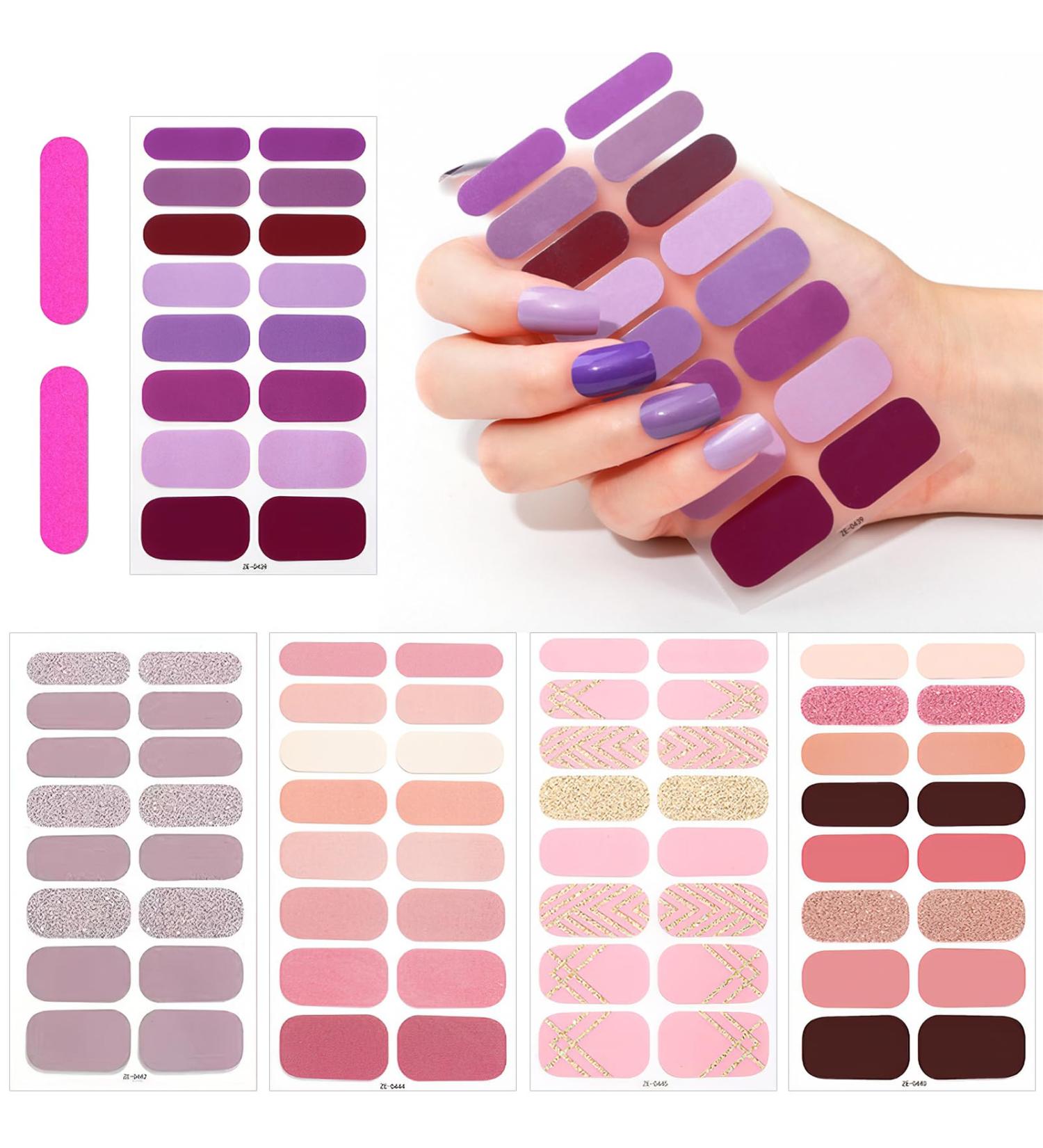 CHANGAR Solid Color Nail Polish Stickers Glitter Nail Polish Strips Decals Full Nail Wraps Stickers Adhesive Nail Color Strips Gel Nail Strips Art Decals with 2 Nail File for Women Girls DIY Nail Art - Buy Online on GoSupps.com