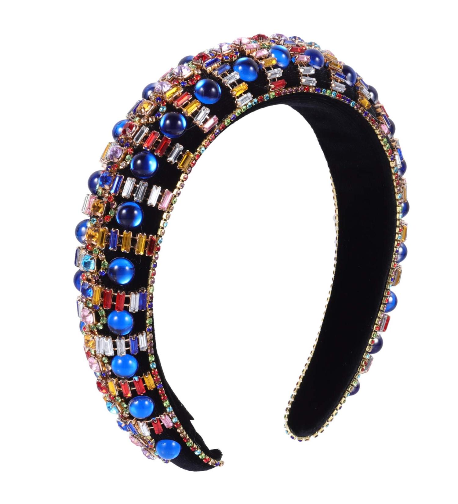 FRCOLOR Glitter Headband Baroque Headband Rhinestone Jeweled Wide Padded Hair Hoop Vintage Hairband Headpiece Hair Accessories for Women Women's Headbands Blue - Buy Online on GoSupps.com