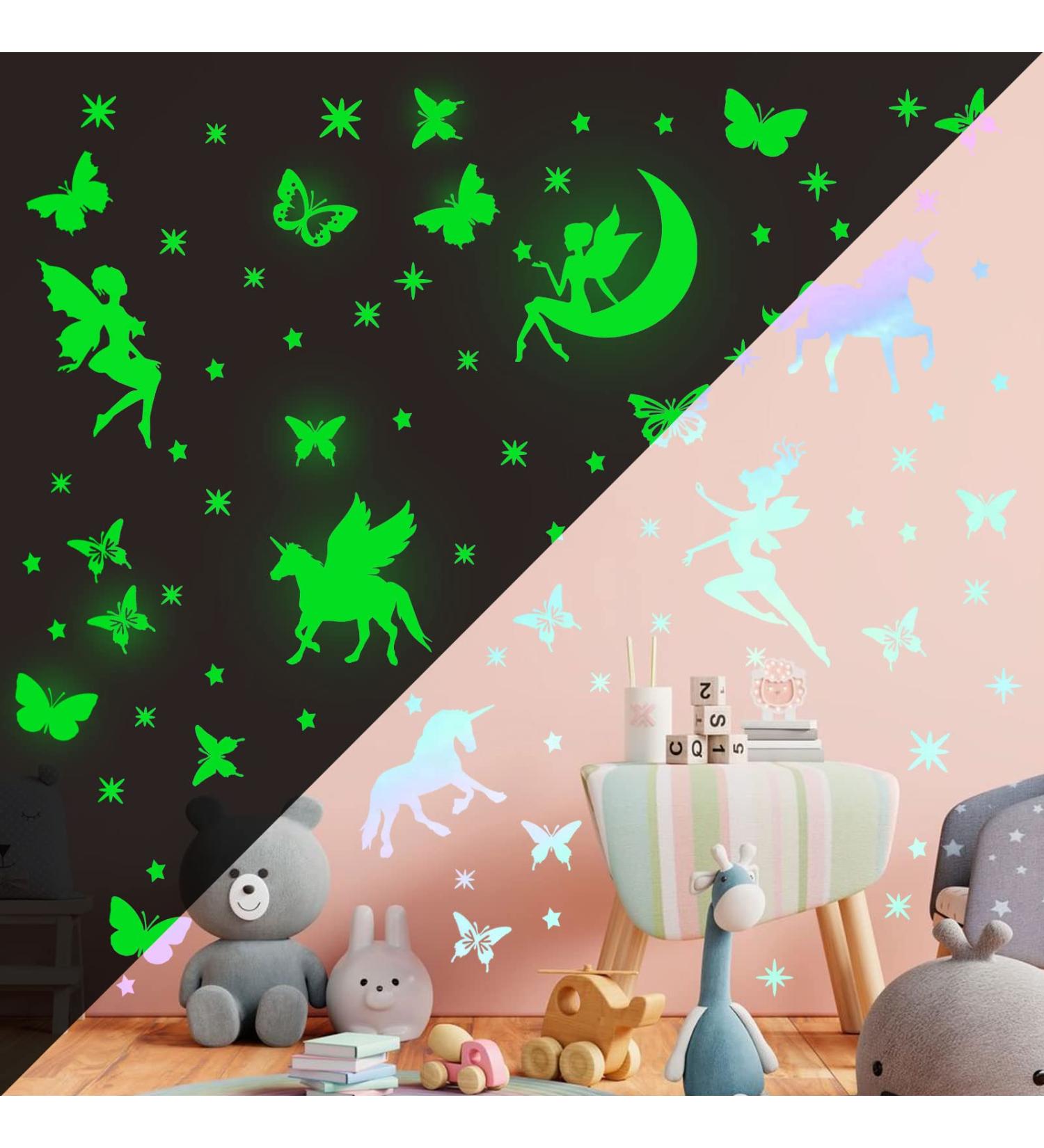 Glow in The Dark Unicorn Fairy Butterfly Wall Decals - Fluorescent Adhesive Stickers for Nursery Girls Bedroom - Home Decoration - Buy Online on GoSupps.com