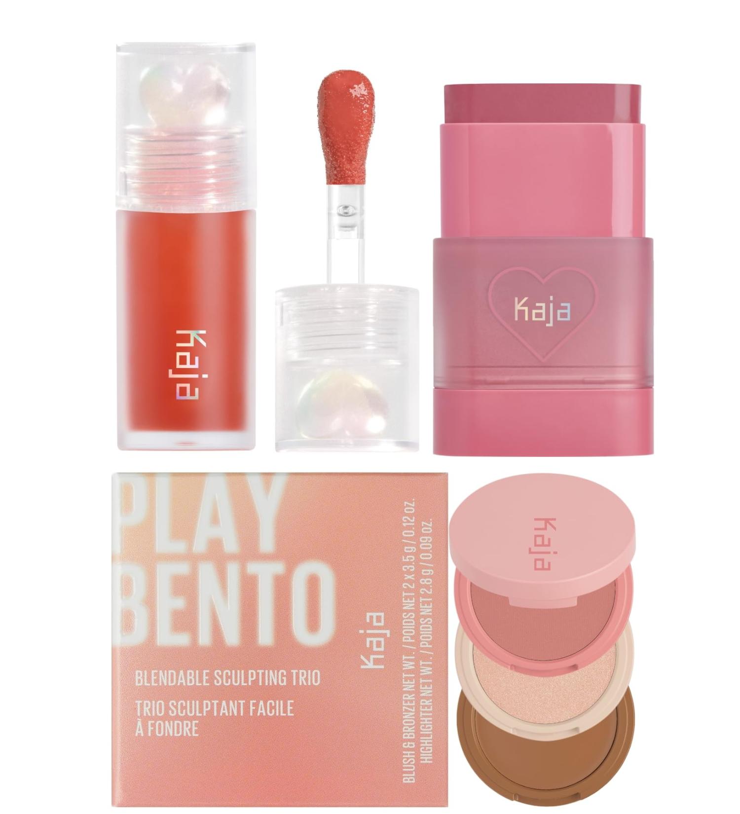 Kaja Juicy Glass Lip Plumping Oil 06 Apple Cider + Dewy Bar - Creamy Multi-Stick Blusher & Lip Balm 04 Fig Smoothie Sorbet 10g + 3-in-1 Blendable Sculpting Trio - Play Bento 01 Butter Up Bundle - Buy Online on GoSupps.com