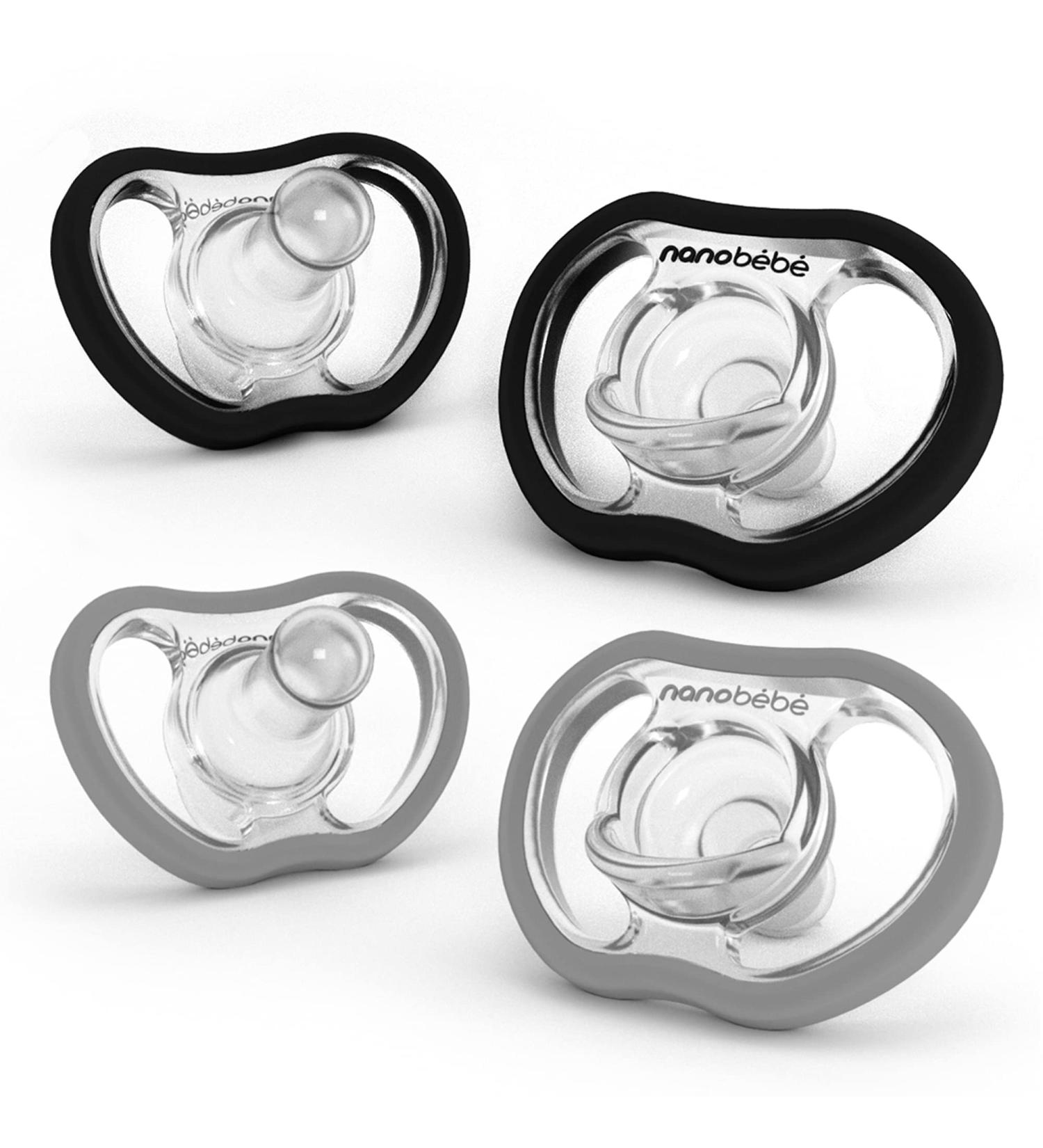 Nanobebe Active Baby Pacifier 4-36 Months | Jaw-Friendly Lightweight Ventilated | 100% Silicone & BPA-Free | Perfect Baby Gift | 4 Pack in Black & Gray - Buy Online on GoSupps.com