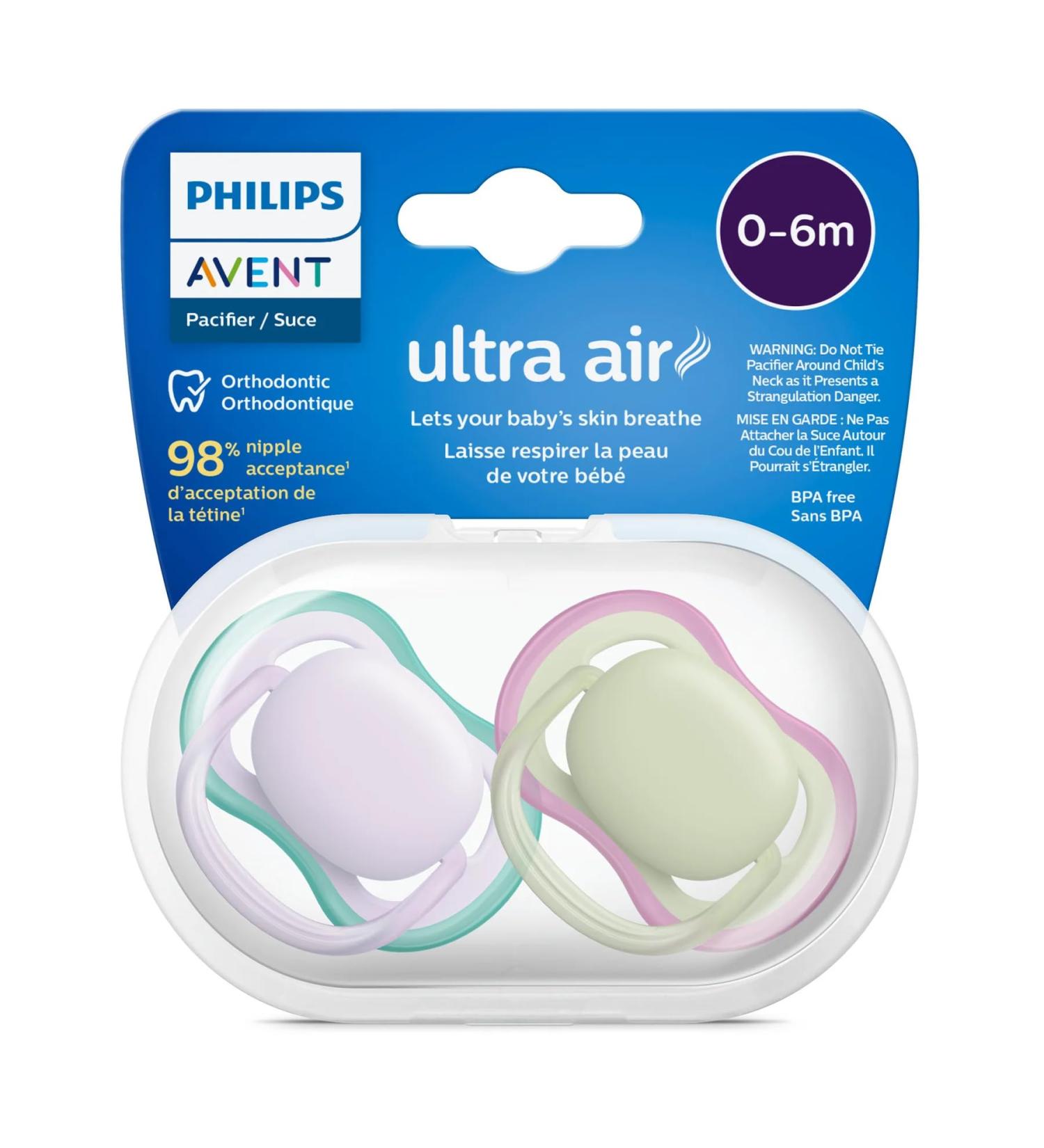 Philips Avent Ultra Air Pacifier Set for 0-6 Months - Fresh Lilac & Pastel Green (2 Pack) | International Shipping Available - Buy Online on GoSupps.com