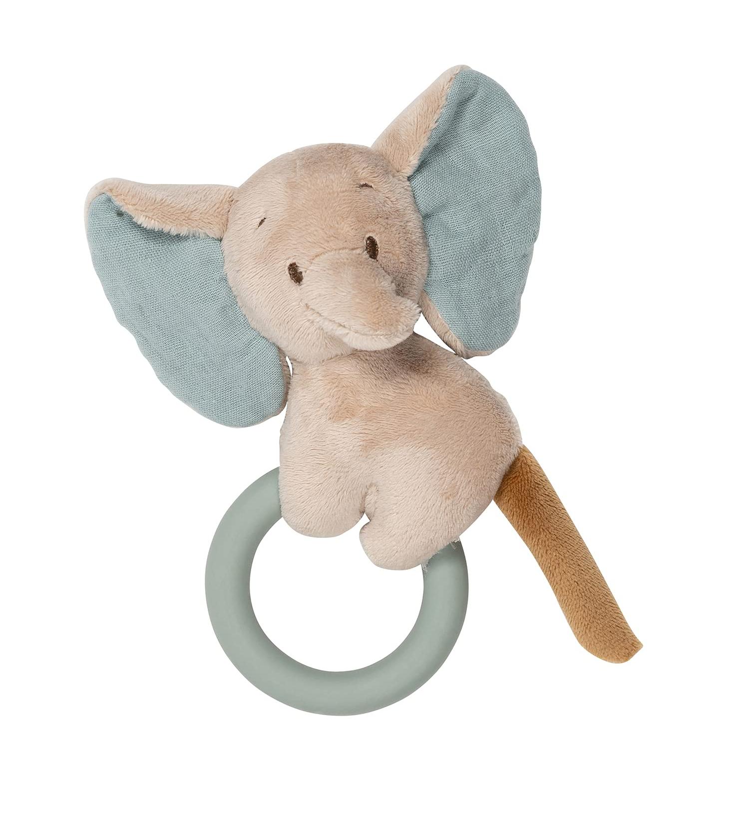 Nattou Teething Ring with Silicone Axel Elephant Teething Ring Green / Beige