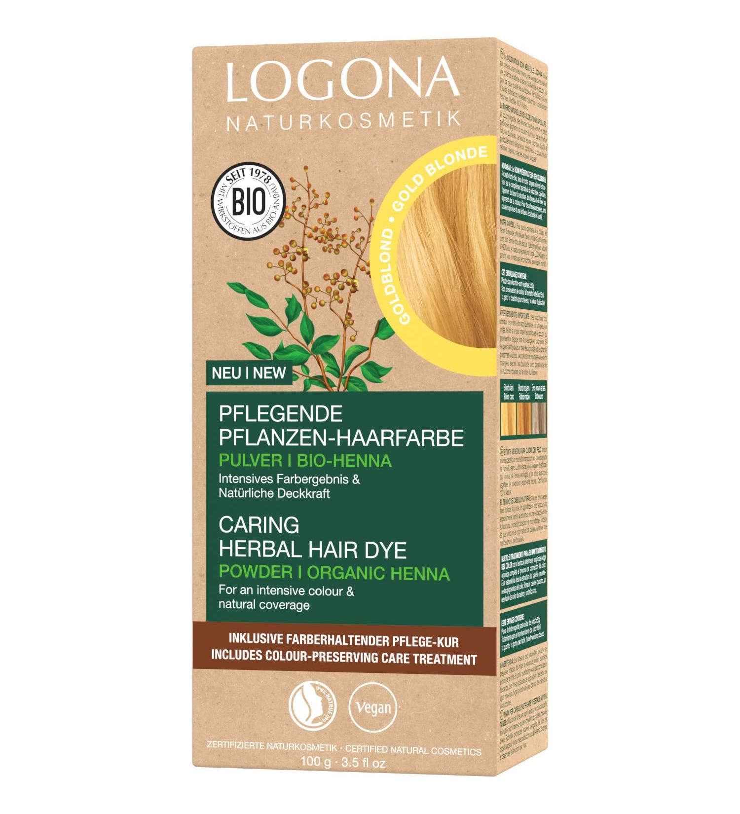 Logona Natural Cosmetics Vegan Hair Color Powder - Organic Henna Gold Blonde (100g) for Intensive Shine | Eco-Friendly Plant-Based Hair Dye - Buy Online on GoSupps.com