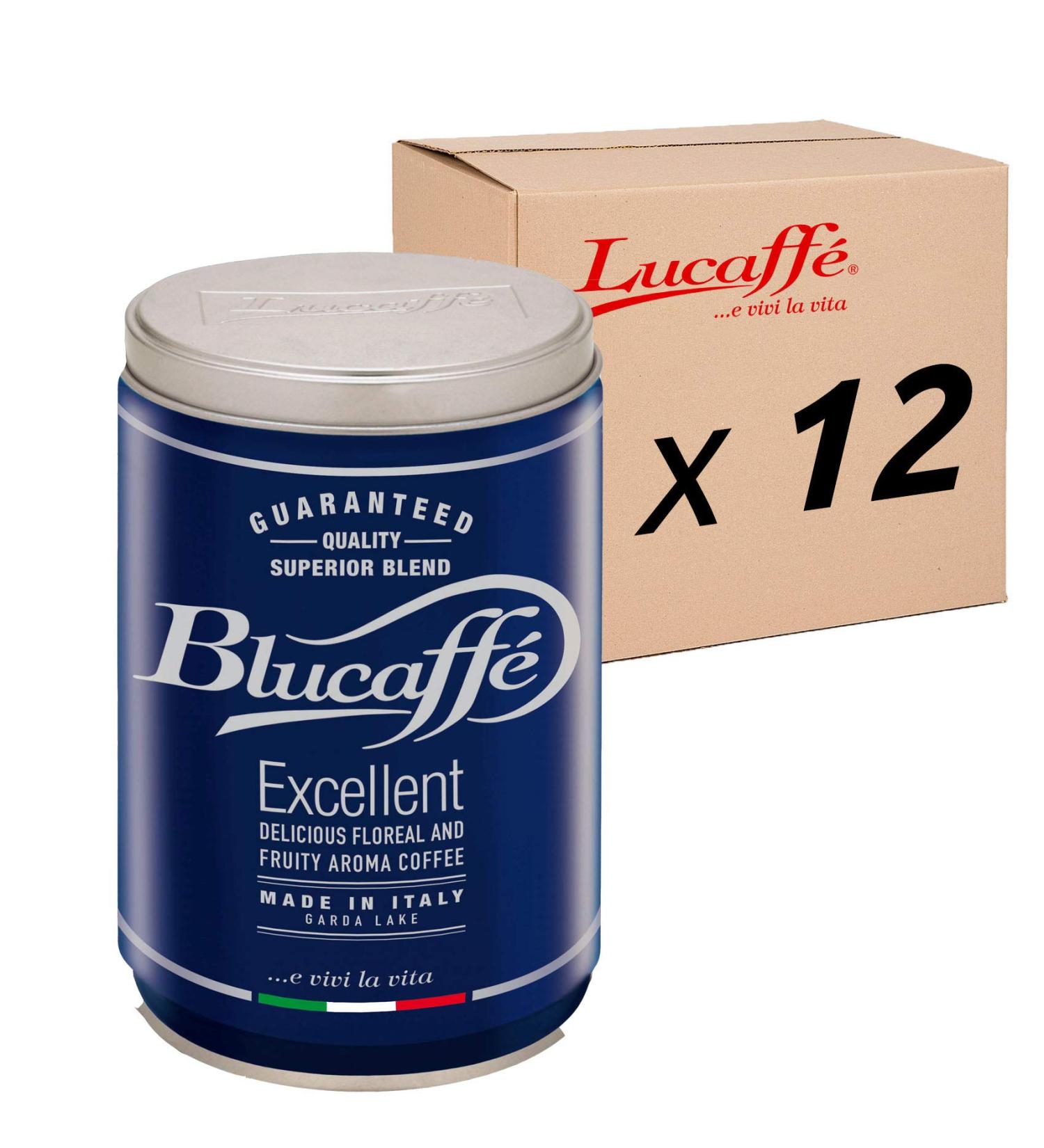 LUCAFF Blucaff ground coffee 250 gr steel 12 canisters saves aroma Gourmet Arabica ground coffee fruity taste medium roast medium body intense aroma low caffeine content - Buy Online on GoSupps.com