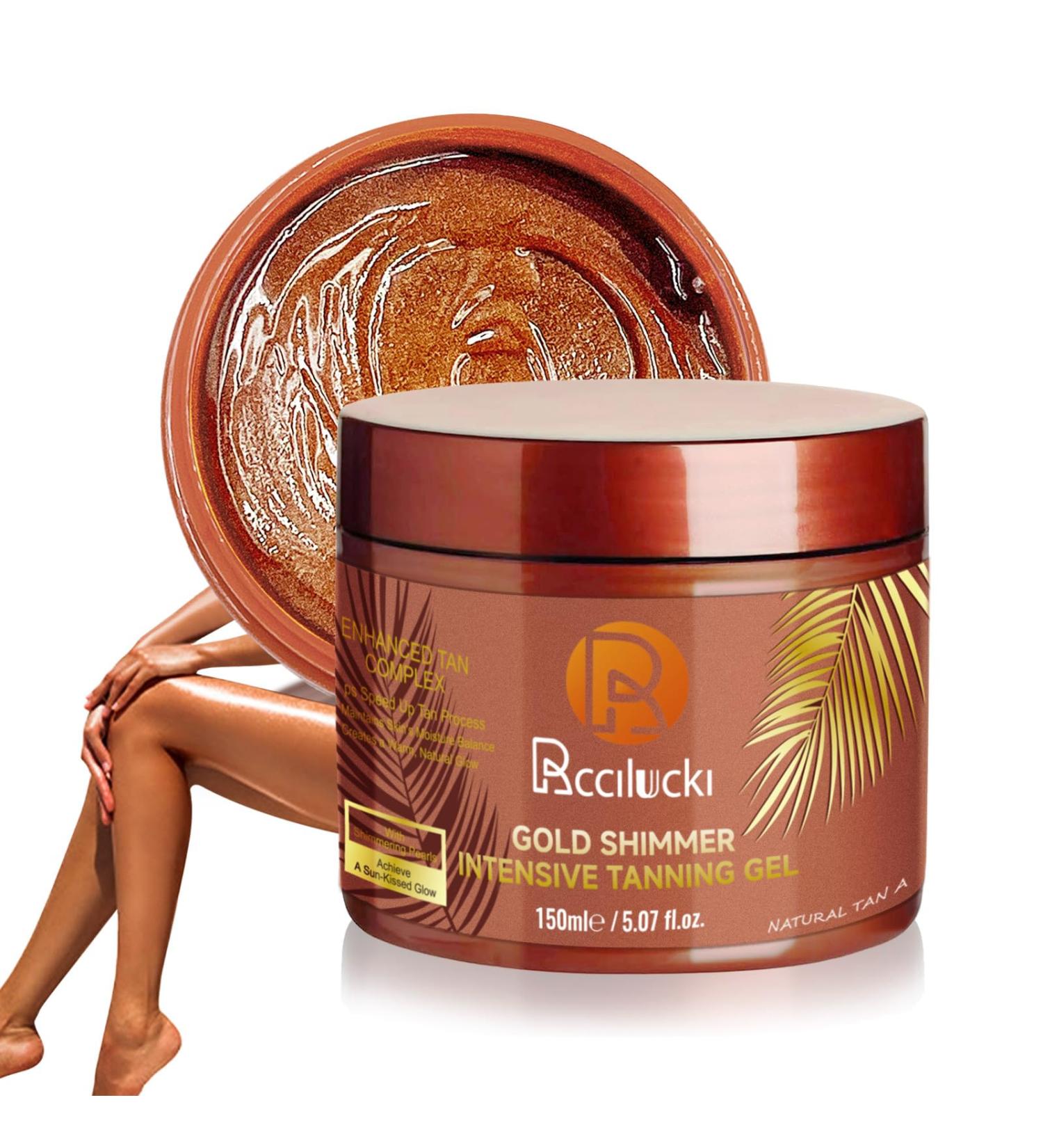Golden Shimmer Tanning Gel-Browning Tan Accelerator-Hydrating Bronze Enhancer with Carrot & Coconut | Tanning Cream for Sun/Tanning Bed Use (5 Fl Oz) - Buy Online on GoSupps.com