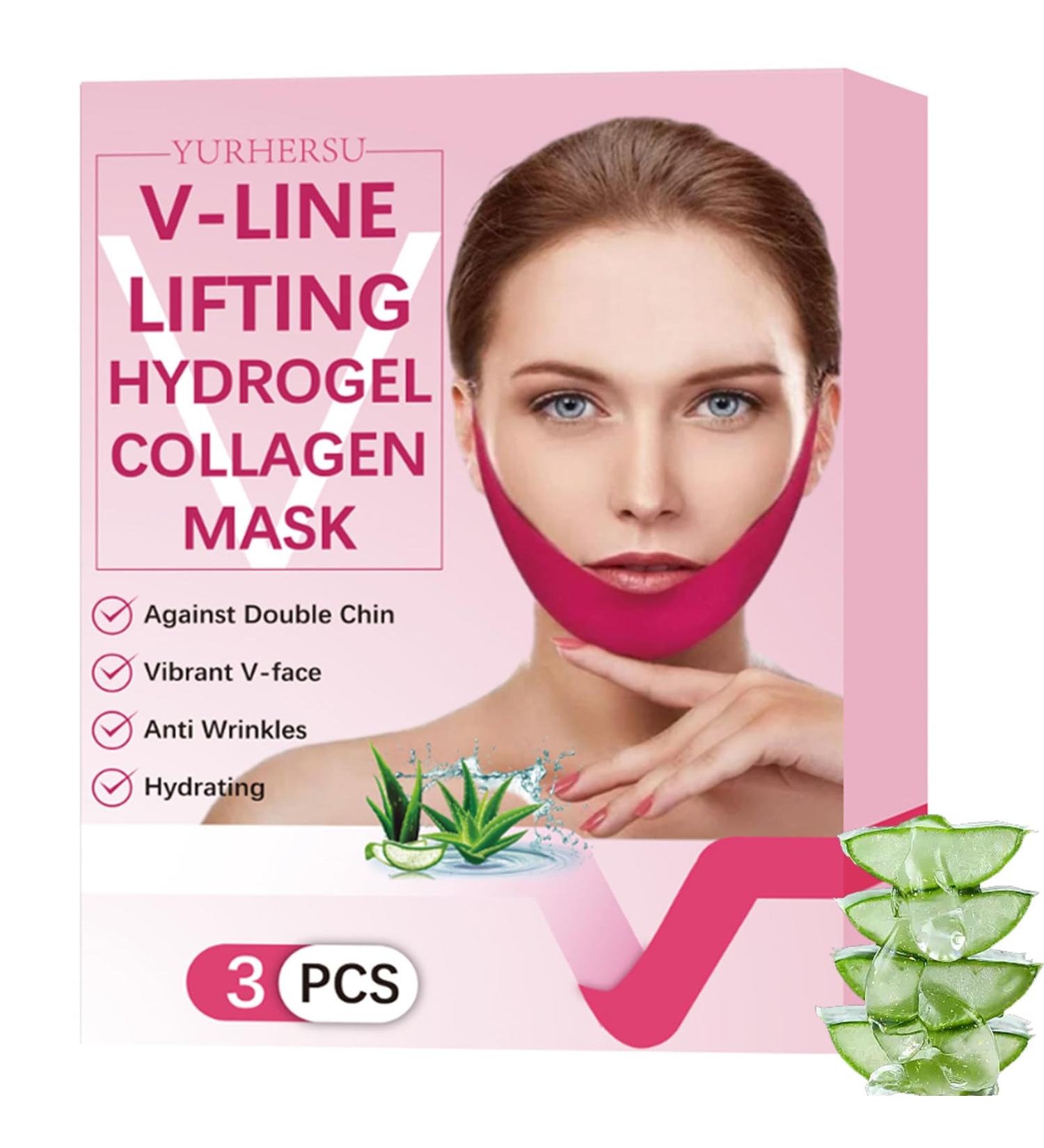 V Line Lifting Mask - Hydrogel Collagen Chin Firming Mask with Aloe Vera & Seaweed | Anti-Wrinkle Face Masks (3 Pack - Buy Online on GoSupps.com