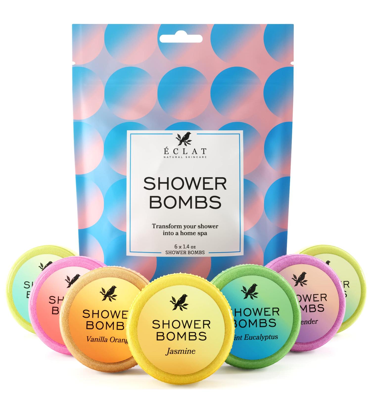 Scented Aromatherapy Shower Bombs 6 Pack with Natural Essential Oils - Relaxation & Stress Relief - Lavender, Eucalyptus, Rose, Mint - 100% Vegan - Buy Online on GoSupps.com