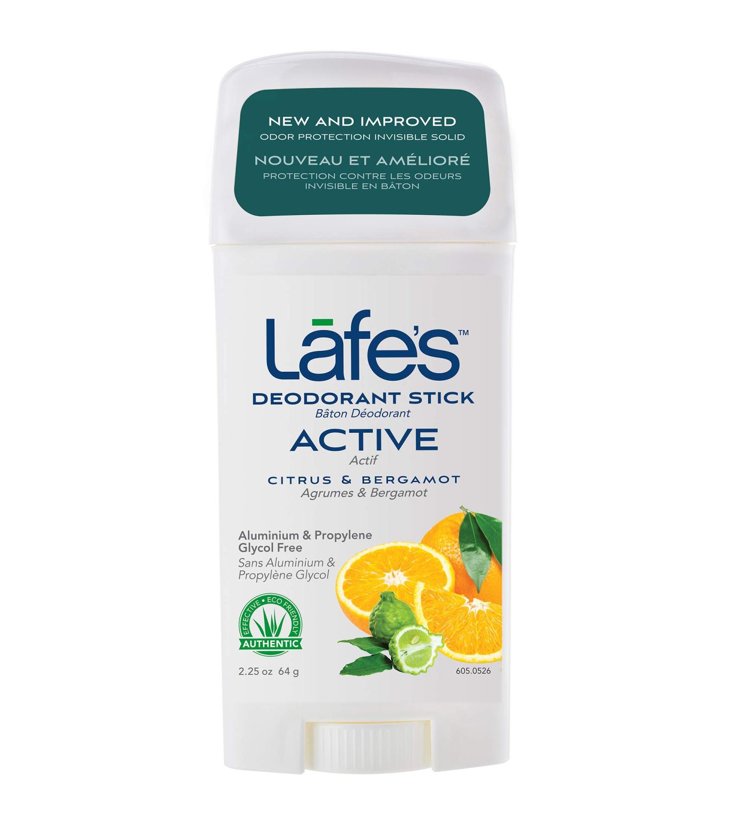 Lafe's Natural Deodorant Stick - Aluminum Free, Paraben Free, 24-Hour Citrus & Bergamot Protection - 2.25oz for Men & Women - Buy Online on GoSupps.com