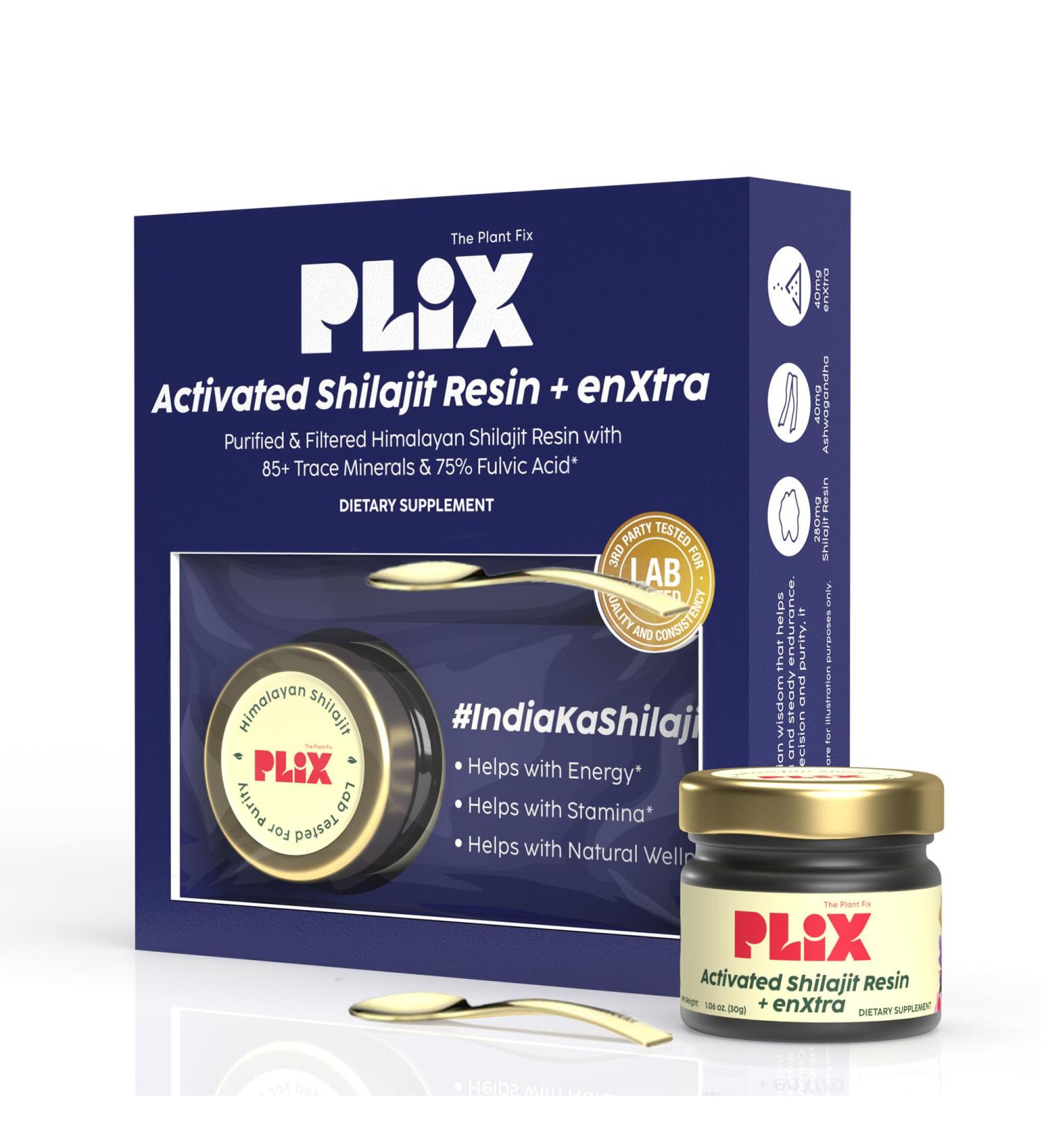 PLIX Activated Shilajit Resin + enXtra | Himalayan Shilajit with 85+ Trace Minerals & 75% Fulvic Acid for Enhanced Strength Stamina Vitality & Mental Clarity with Lab Test Report 30g - Pack of 1 1 Count (Pack of 1) - Buy Online on GoSupps.com