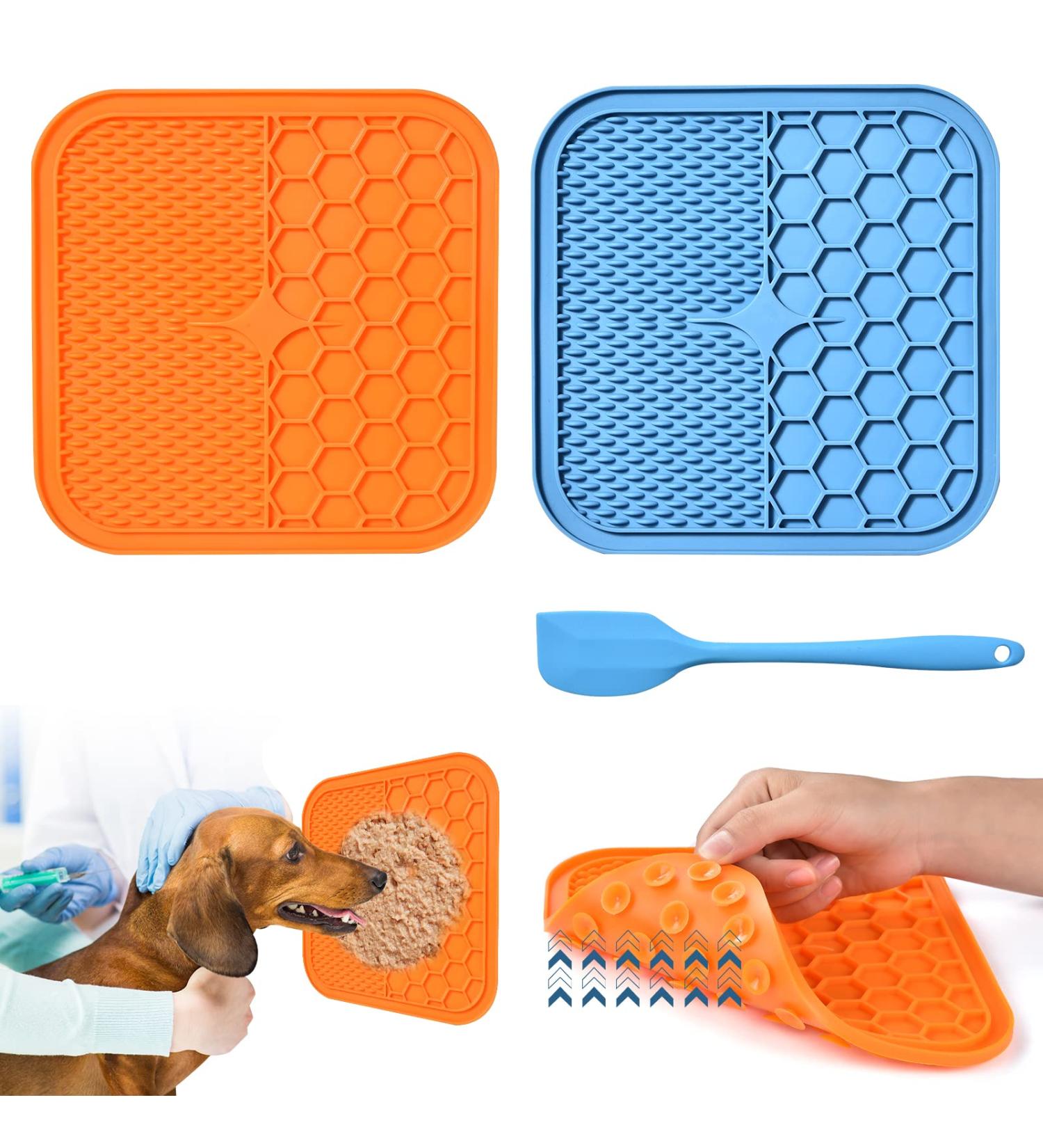 Buy Aiqinu Large Lick Mat Set for Dogs & Cats - 2 BPA-Free Leak Mats with Suction Cups | Slow Feeder for Baths Training & Fur Care | Orange & Blue - Buy Online on GoSupps.com