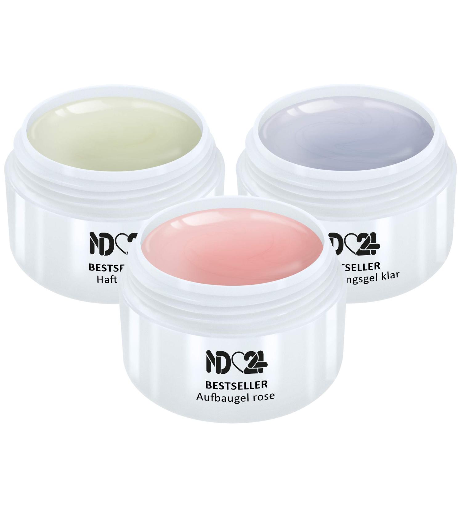 ND24 NAILDESIGN - GEL SET with adhesive gel + assembly gel pink + finish sealer gel for Geln gel - Gel for a nave design modeling as in the nail studio - suitable for beginners - Made in Germany (3x 30ml) 30 ml (3 -pack) pink)