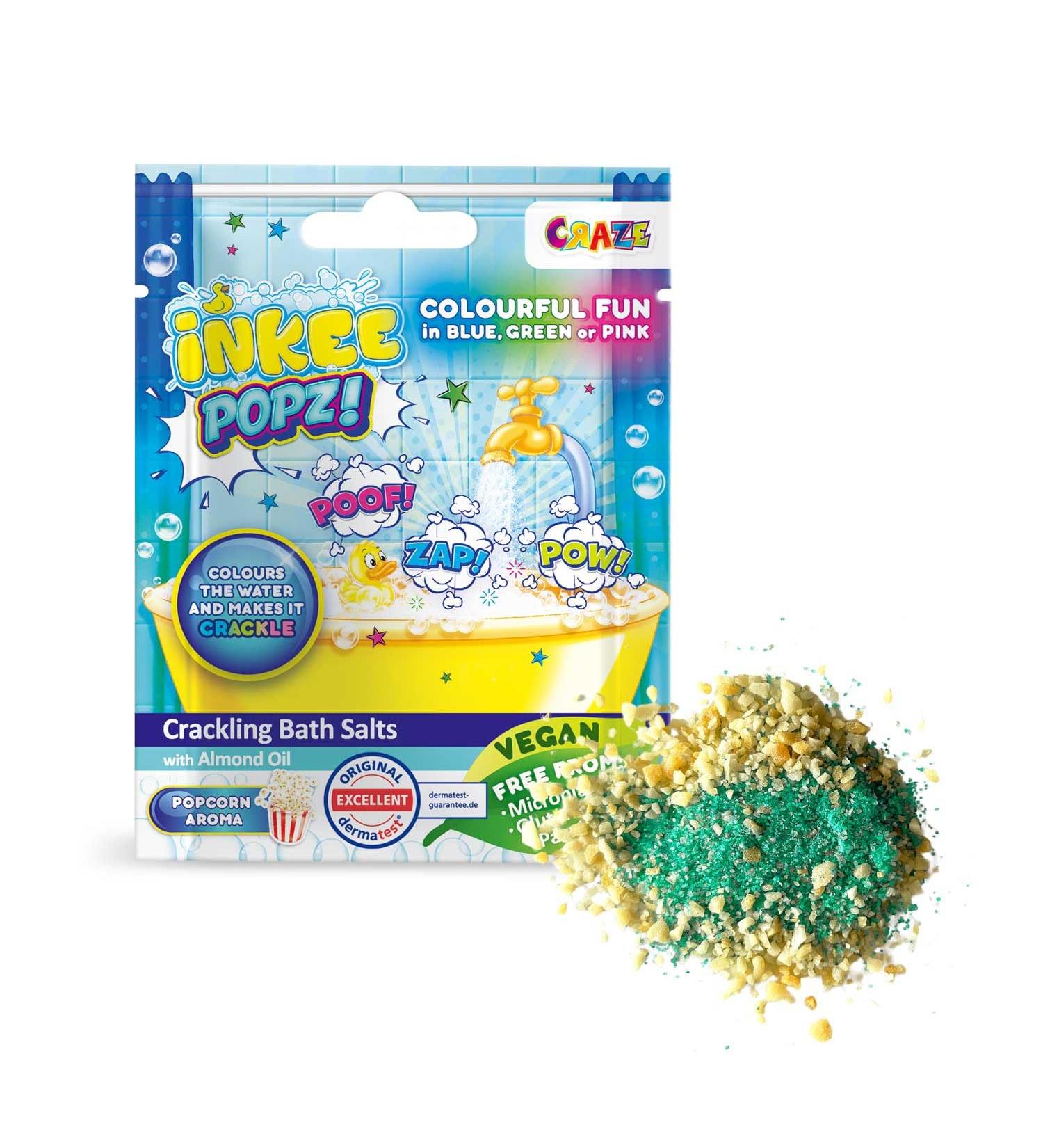 Inkee Popz Crackling Swimming Salt for Kids - Colorful Bathing Additive with Almond Oil & Popcorn Aroma 15g Bag - Fun Bath Time! - Buy Online on GoSupps.com
