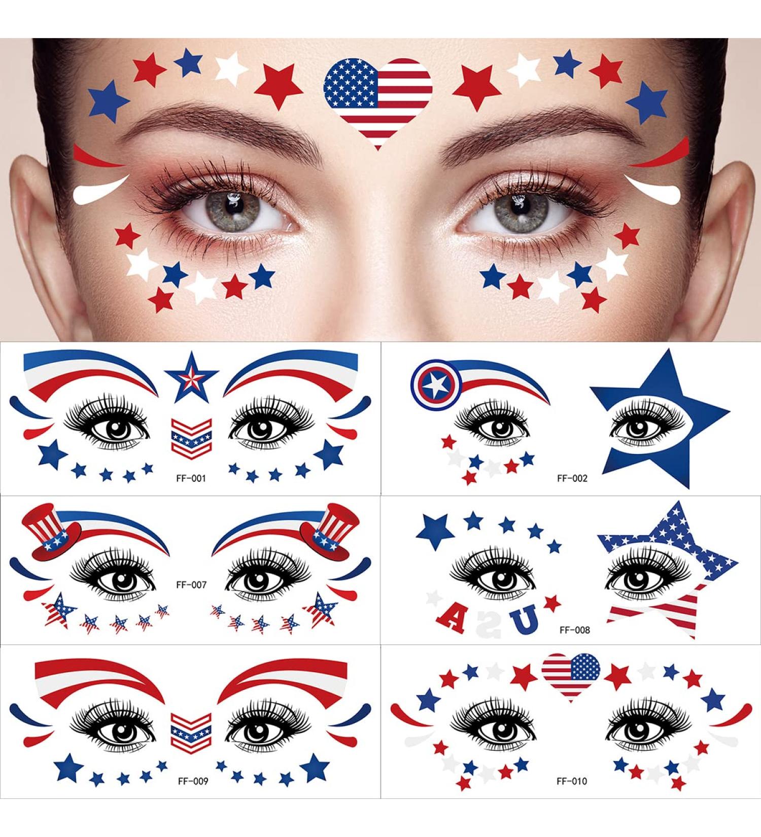 4th of July Temporary Tattoo Set - Patriotic Independence Day Face & Body Tattoos - 10PCS - Buy Online on GoSupps.com