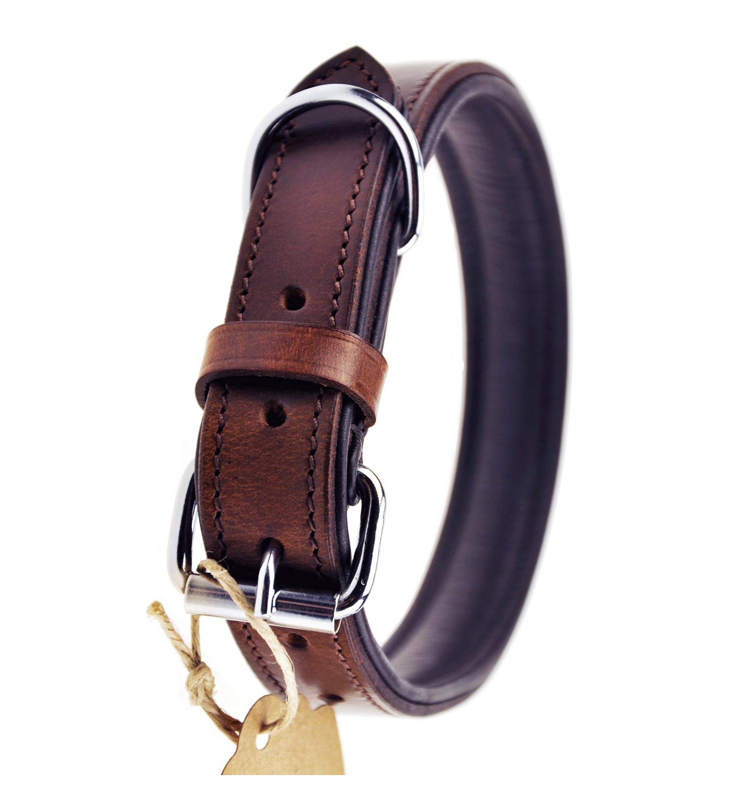 Sniffing Fans Leather Dog Collar - Padded & Robust for XXL Large Medium & Small Dogs (55-65cm Brown) - Buy Online on GoSupps.com