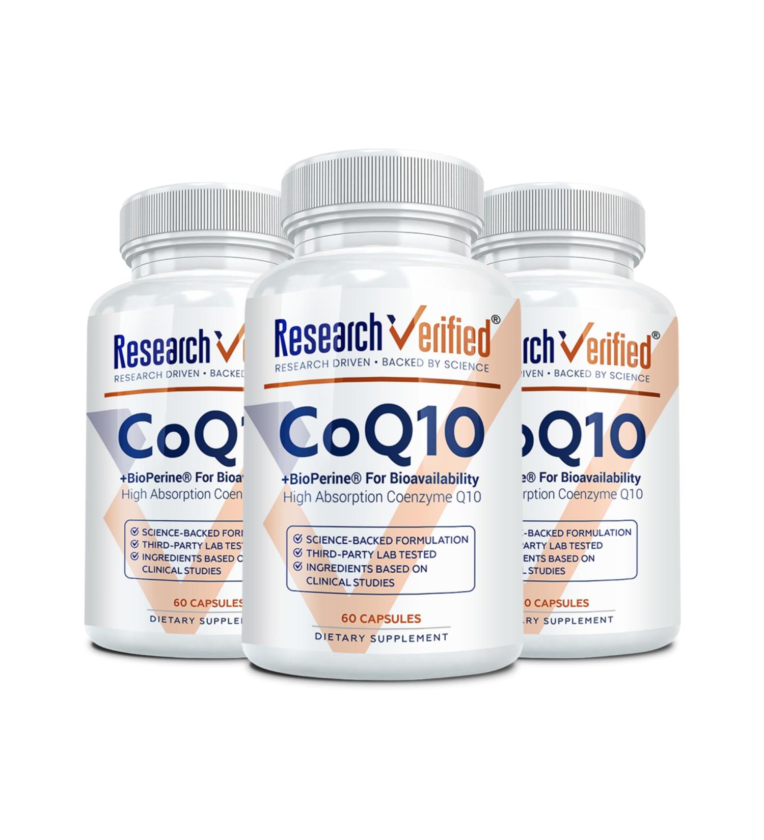 Research Verified CoQ10-100% Pure Extra Strength 300mg CoQ10 Improved Absorption and Bioavailability with Bioperine - Boost Antioxidant Levels, Improve Cardiovascular Health, 180 Vegan Capsules 60 Count (Pack of 3) - Buy Online on GoSupps.com