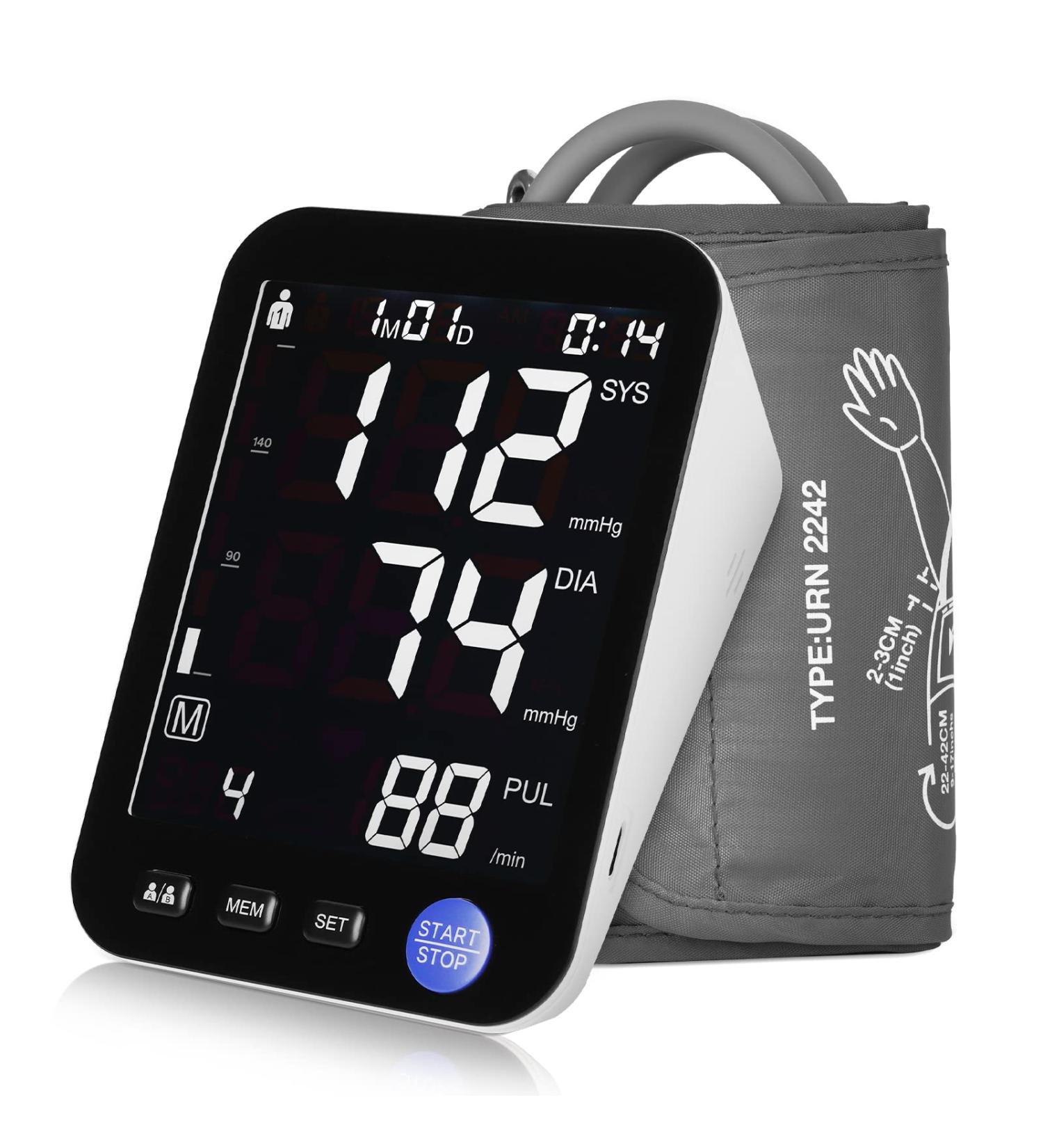 Automatic Blood Pressure Monitor with Extra Large Screen & Adjustable Cuff - 2 Users, 999 Sets Memory - LED Backlit Display - Includes Charging Cord (Black) - Buy Online on GoSupps.com