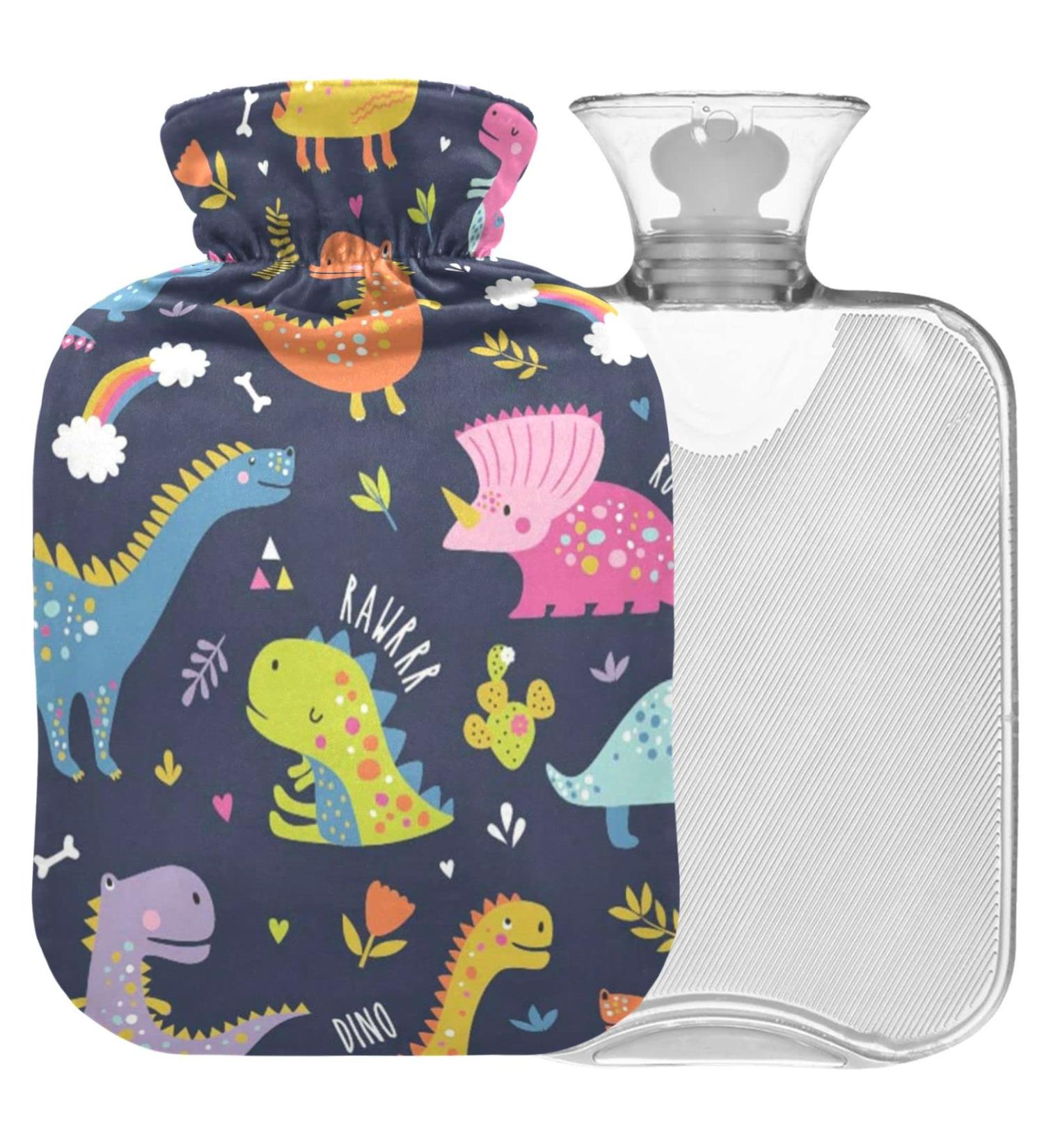 Buy Naanle Colorful Rainbow Dinosaur Heat Bottle - 1L Transparent Hot Water Bottle for Pain Relief Bed Hand & Feet Therapy - Ideal for Hot & Cold Use - Buy Online on GoSupps.com
