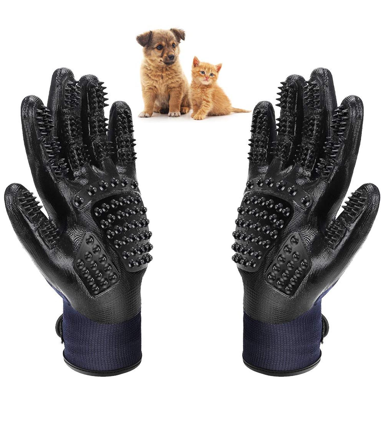 Grooming Gloves for Dogs & Cats - Massage & Cleaning Brush - Rubber Pet Grooming Tool - Pink - Buy Online on GoSupps.com