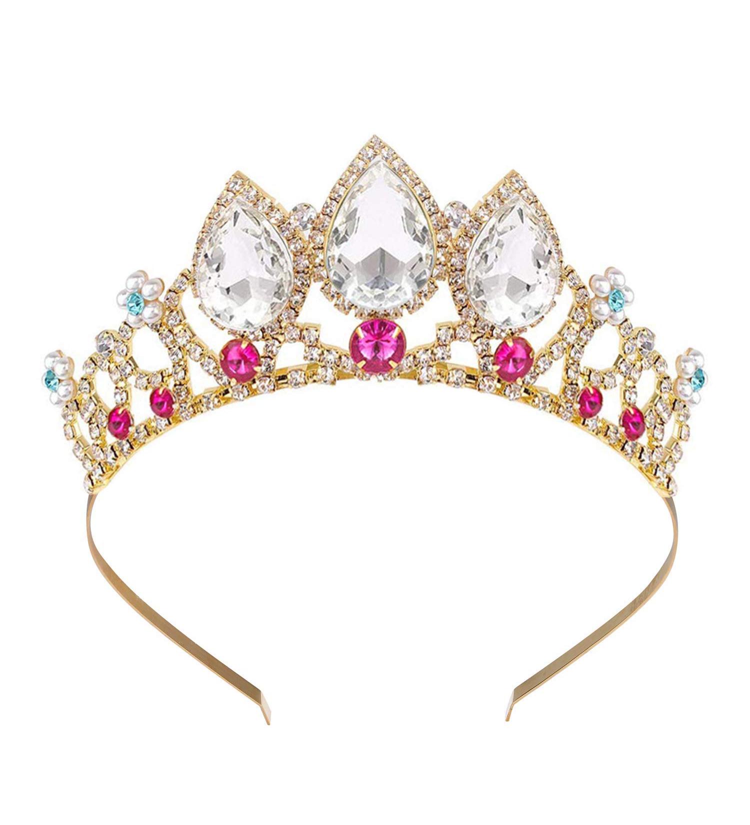 Gold Crystal Tiara Headband for Girls - Princess Birthday Crown with Pearls and Rhinestones | Wedding Hair Accessory for Flower Girls and Costumes - Buy Online on GoSupps.com