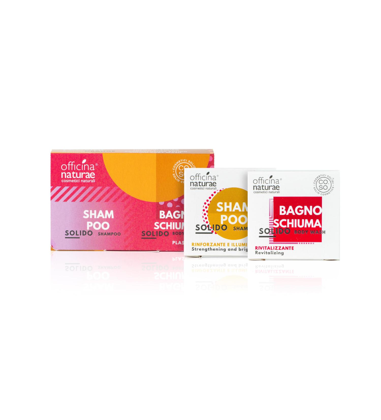 Nature's Workshop Officina Naturae I Cosini Orange Mini Size shampoo strengthening and lightening 15 g + mini size foam bath revitalizing 15 g plasticfree vegan