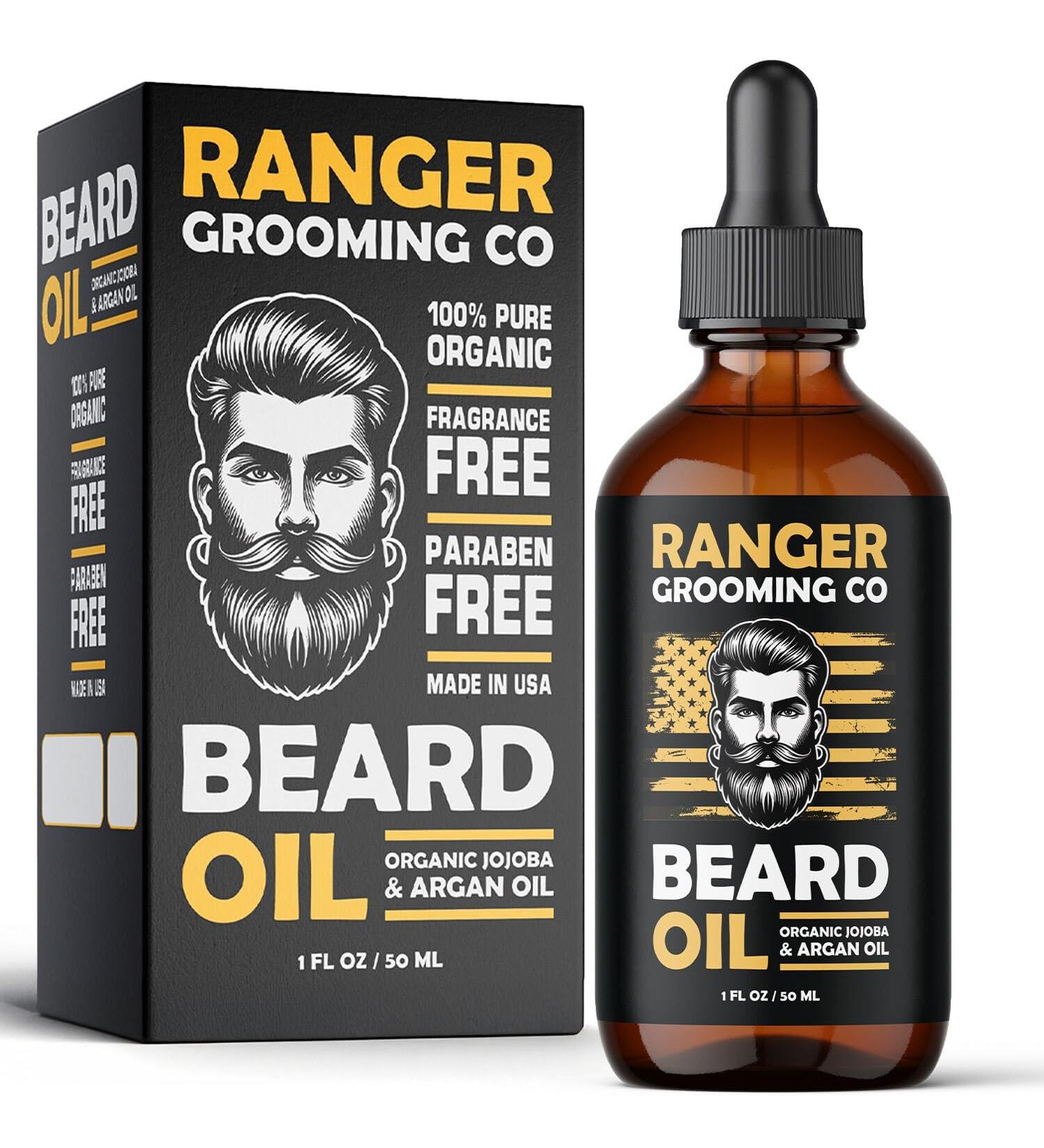 Ranger Grooming Co Fragrance-Free Beard Oil 1 oz - 100% Pure Natural Conditioner for Groomed Beards and Moisturized Skin - Buy Online on GoSupps.com