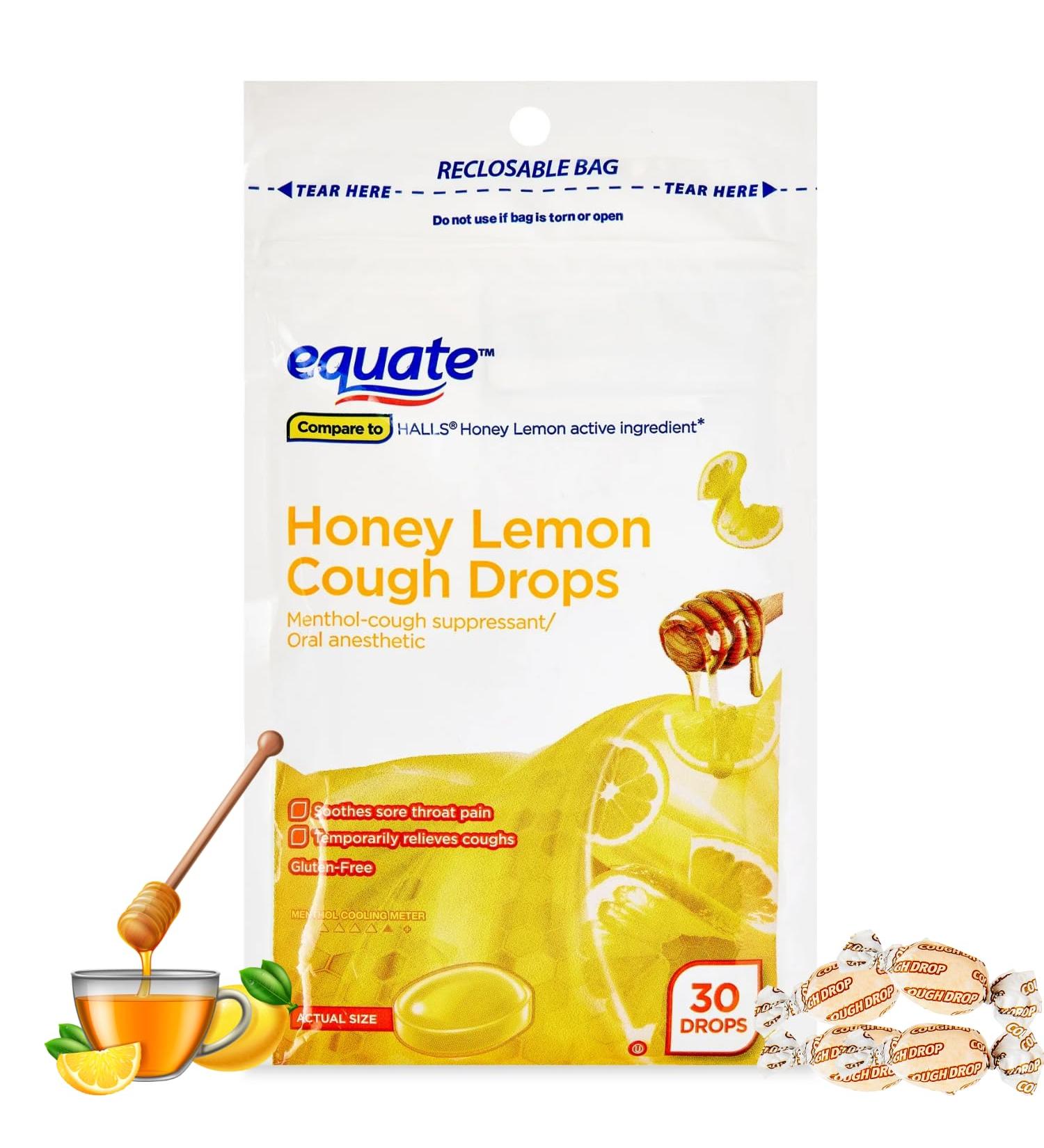 Honey Lemon Cough Drops - Sore Throat & Cough Relief with Menthol 7.5 mg 30 Count - Soothing Menthol Cough Suppressant 30 Drops (Pack of 1) - Buy Online on GoSupps.com