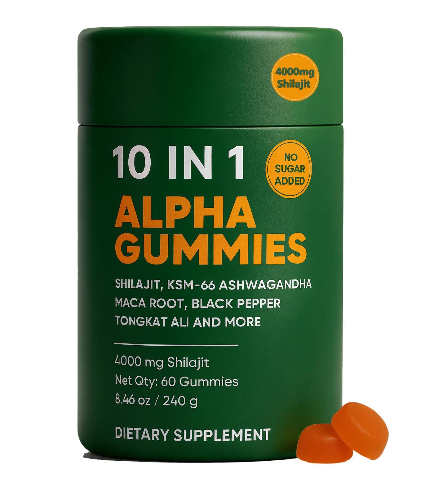 10-in-1 True Alpha Shilajit Gummies 4000mg Himalayan Alpha Gummies for Men Energy Boost Immune Support with Ashwagandha Maca Root Tongkat Ali Fulvic Acid 85+Trace Mineral No Added Sugar 60ct - Buy Online on GoSupps.com