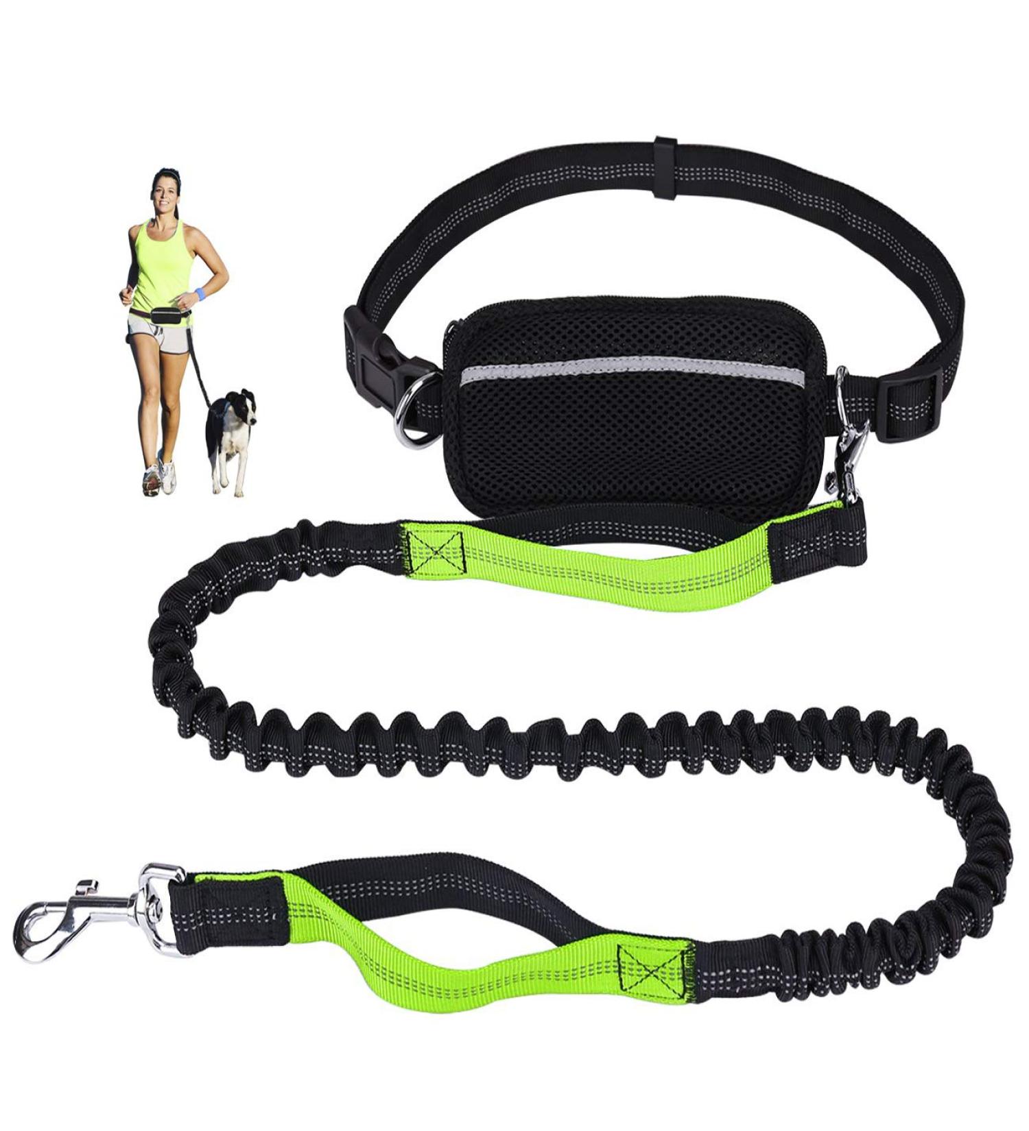 Premium Dog Leash for Large Dogs | Dual Grip Jogging Line with Reflective Seams & Feces Bag Dispenser | Adjustable Shock-Damping Black/Green - Buy Online on GoSupps.com