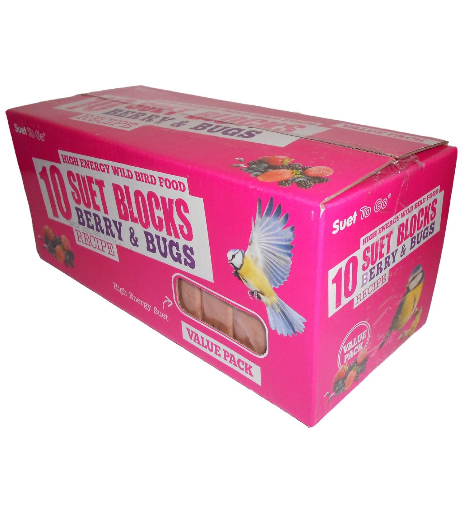 Suet To Go Berry and Bugs Suet Block Wild Bird Treat 10 x 300 g