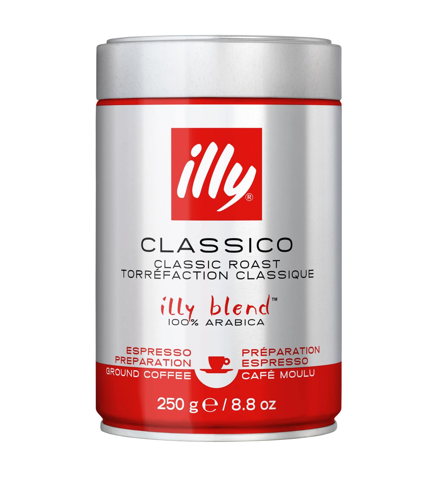 illy Ground Coffee Espresso - 100% Arabica Coffee Ground Classico Medium Roast - Notes of Caramel Orange Blossom & Jasmine - Rich Aromatic Profile - Precise Roast - No Preservatives 250 g (Pack of 1) Classico Medium Roast 250 g (Pack of 1) - Buy Online on GoSupps.com