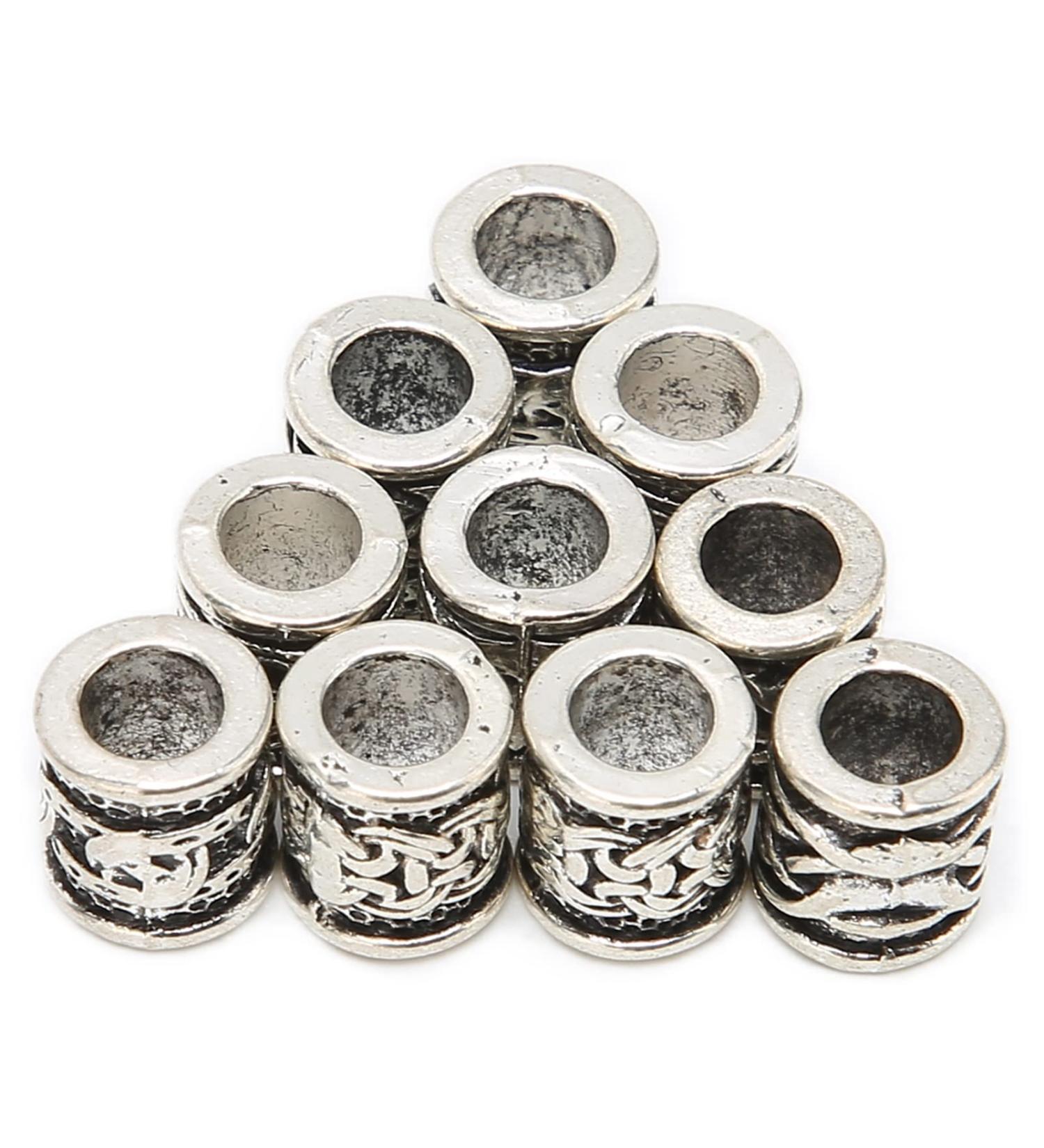 10Pcs Viking Beard Beads & Compass Pendant Set for Men - DIY Bracelet Jewelry Pendants - Norse Dreadlock Hair Tube Beads - Buy Online on GoSupps.com