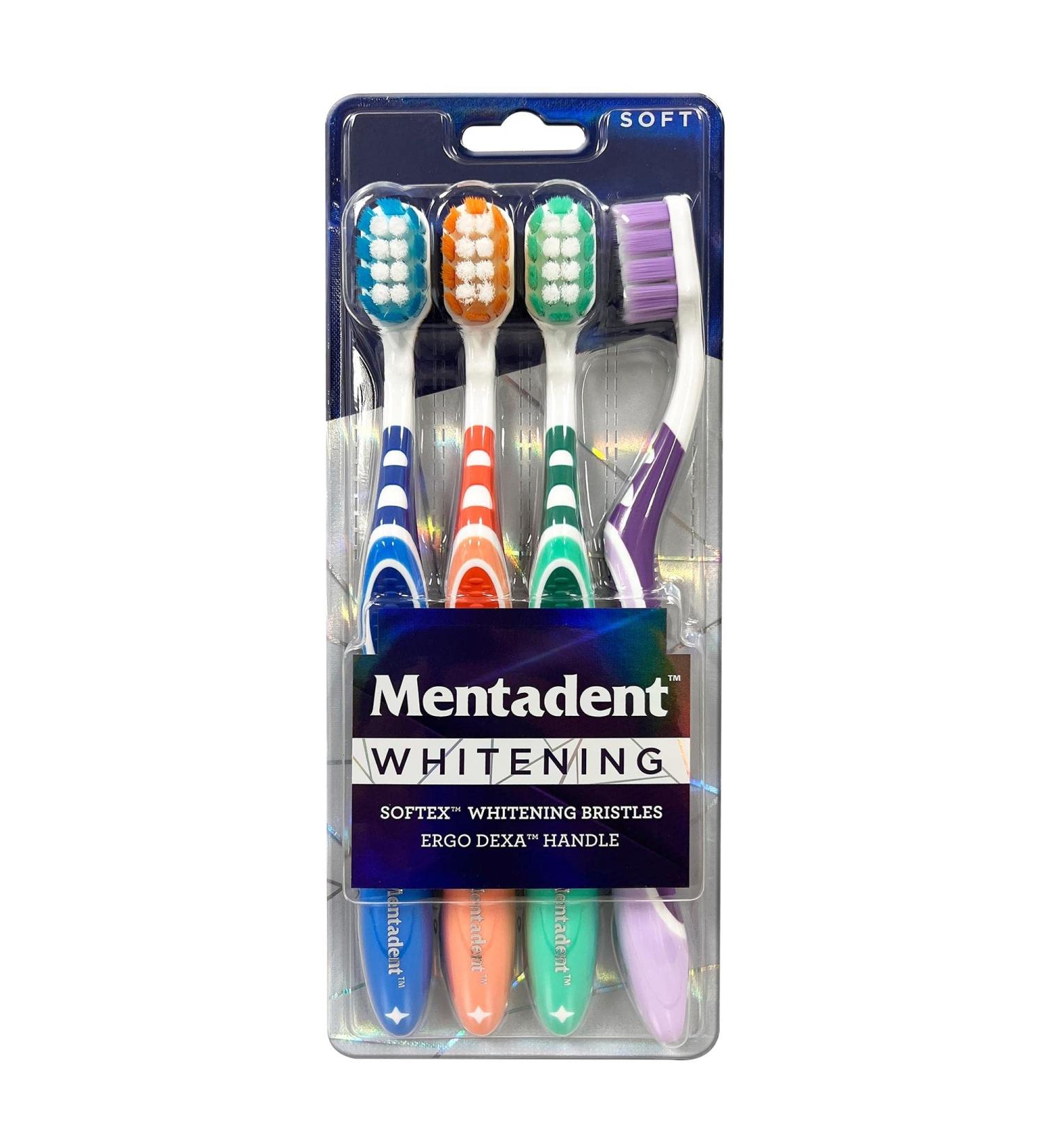 GuruNanda Mentadent Manual Toothbrush for Adults & Kids - Extra Cleaning with Soft Bristles for White Teeth Family Pack of 4 - Buy Online on GoSupps.com