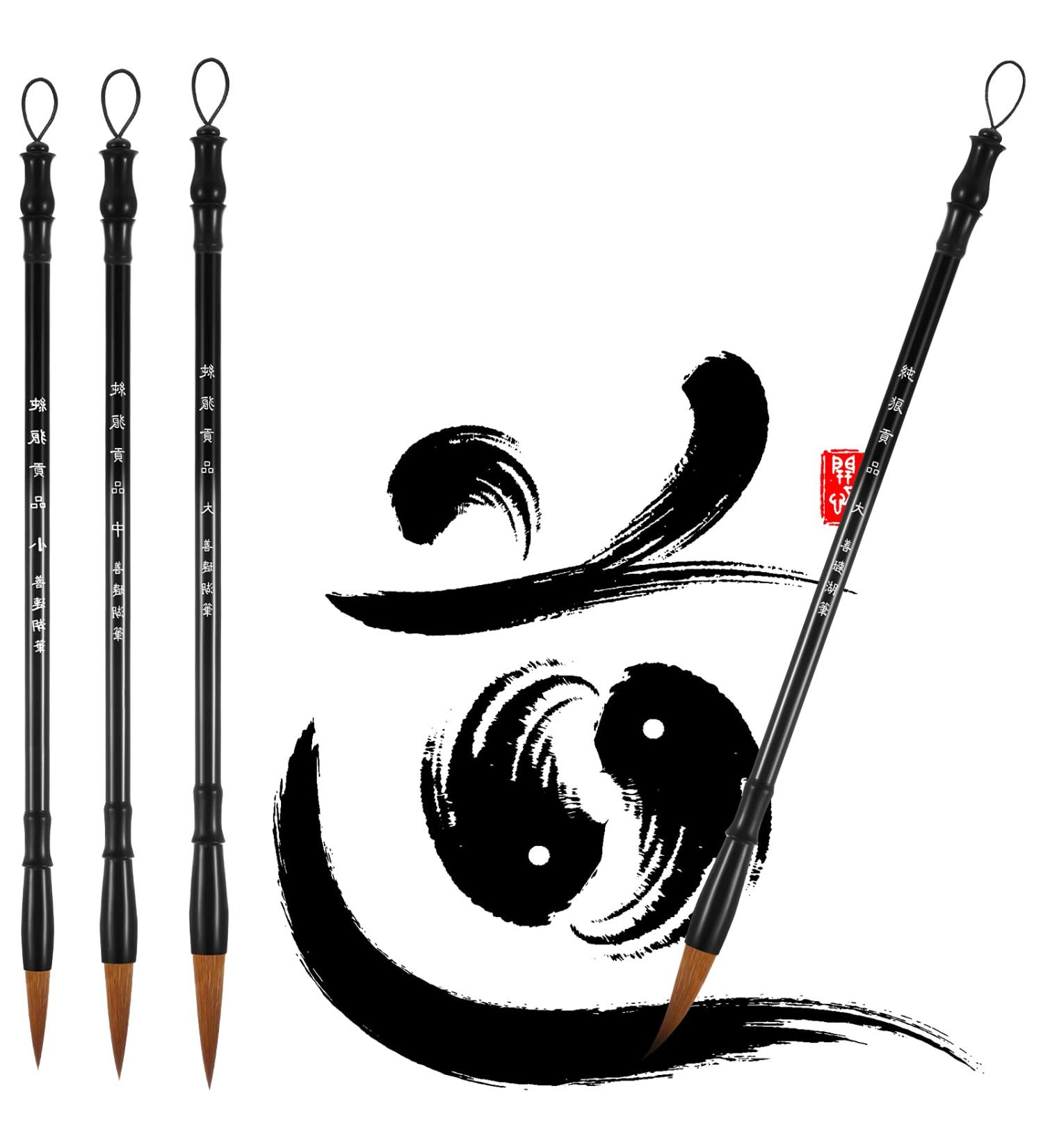 3 Pieces Traditional Chinese Calligraphy Brush Set for Beginner Watercolor Painting - Sumi Drawing Pens in 3 Sizes - Buy Online on GoSupps.com