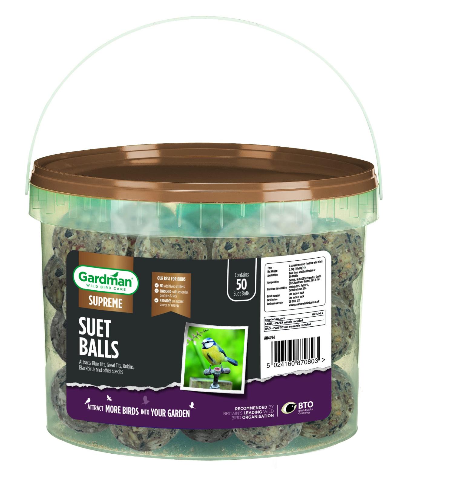 Gardman A04294 Energy Suet Fat Balls 50 Tub Bird Food - Natural and Nutritious - Buy Online on GoSupps.com