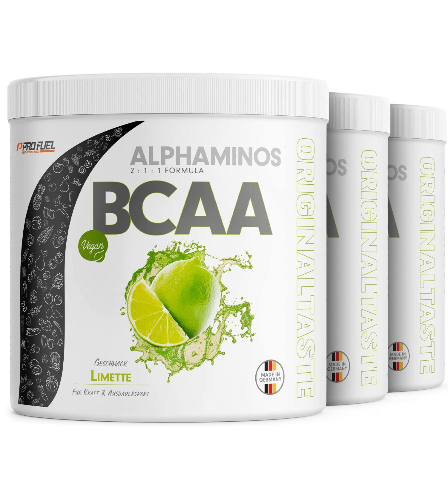 Buy Alphaminos BCAA Powder 3x300g Lime - Test Winner - 100% Vegan - Essential Amino Acids - Unbelievably Delicious Taste - Top Solubility - Lab Tested Quality - Buy Online on GoSupps.com