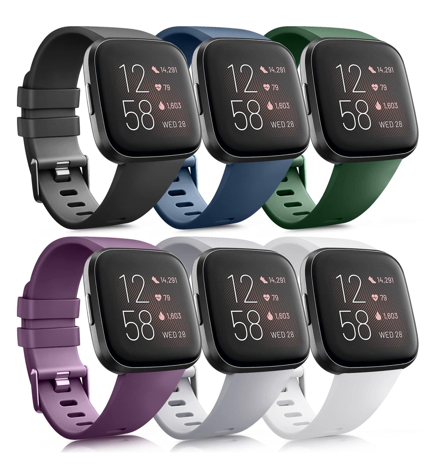 6 Pack Sport Bands for Fitbit Versa 2 / Versa / Versa Lite / Versa SE - Small Silicone Replacement Wristbands in Multiple Colors - Buy Online on GoSupps.com