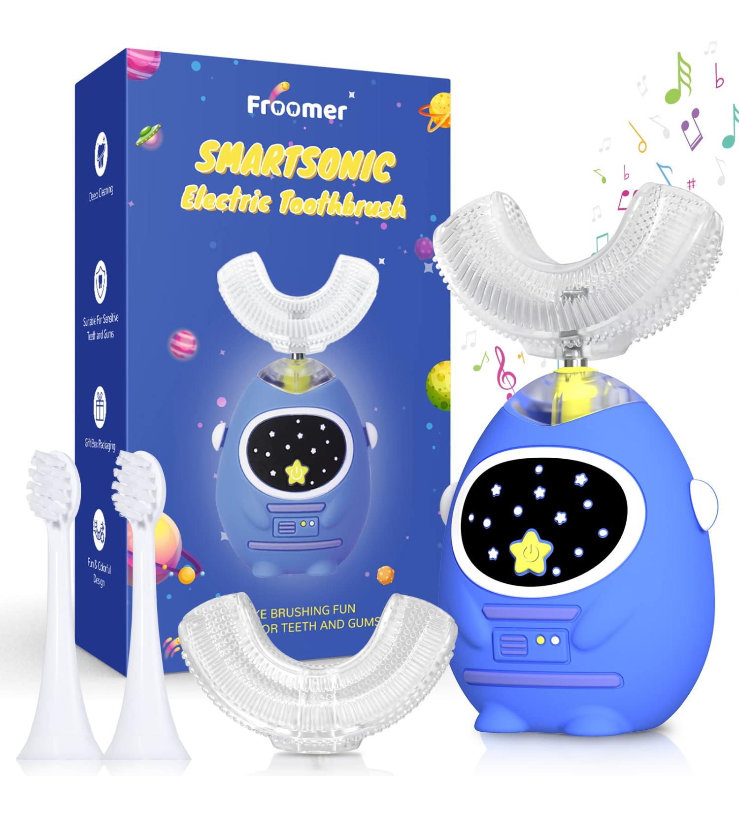 Froomer Kids U-Shaped Electric Toothbrush with 4 Brush Heads | 3 Cleaning Modes | Smart Timer | Blue - Buy Online on GoSupps.com