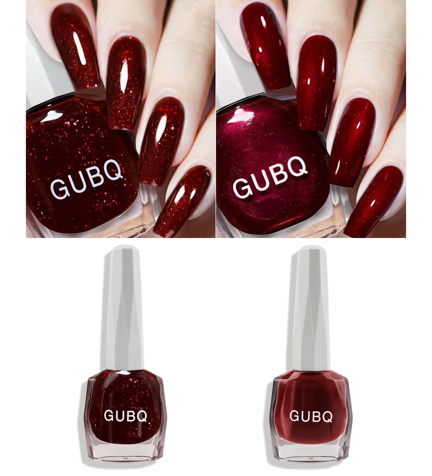 Cherry Red Glitter Nail Gel Set - Quick Dry 2Pcs 12ml Summer Nail Lacquer for Women - Lustrous Chrome DIY Manicure - Buy Online on GoSupps.com