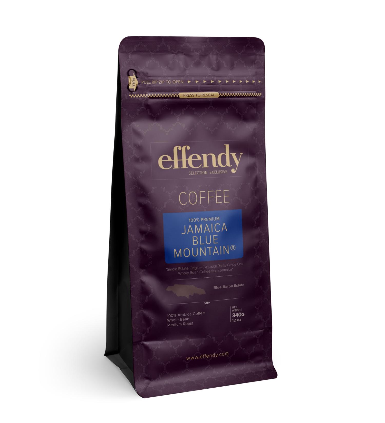 Effendy Jamaica Blue Mountain Coffee Beans - 340g (12oz) - Blue Baron Estate - Certified Grade 1 - Whole Bean - Medium Roast - Bag - Buy Online on GoSupps.com