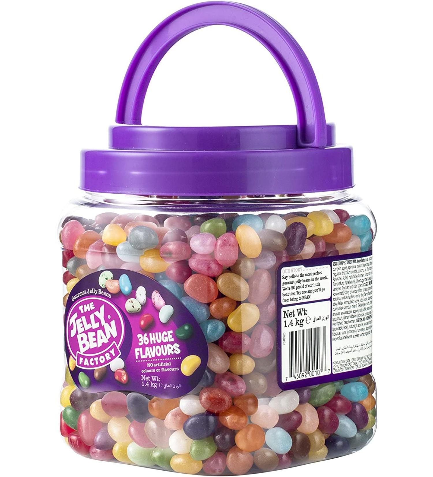 Jelly Bean Factory Beans 1.4kg Jar with Carry Handle. HALAL & KOSHER COMPLIANT | Christmas Stocking Filler | Ideal Present | 36huge Flavours | Kids Favourite Chewy Beans - Buy Online on GoSupps.com