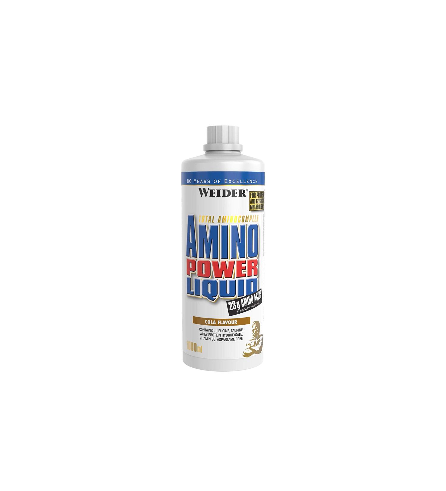 Weider Amino Power Liquid - High Dose Essential Amino Acids Pre Intra & Post Workout Supplement Cola Flavor 1L - Buy Online on GoSupps.com