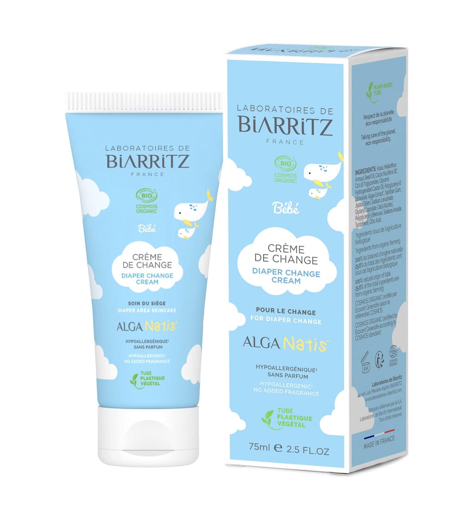 Laboratoires de Biarritz - Baby care Bio -certified diaper cream - hypoallergenic - skin -friendly formula - 75 ml - Made in France