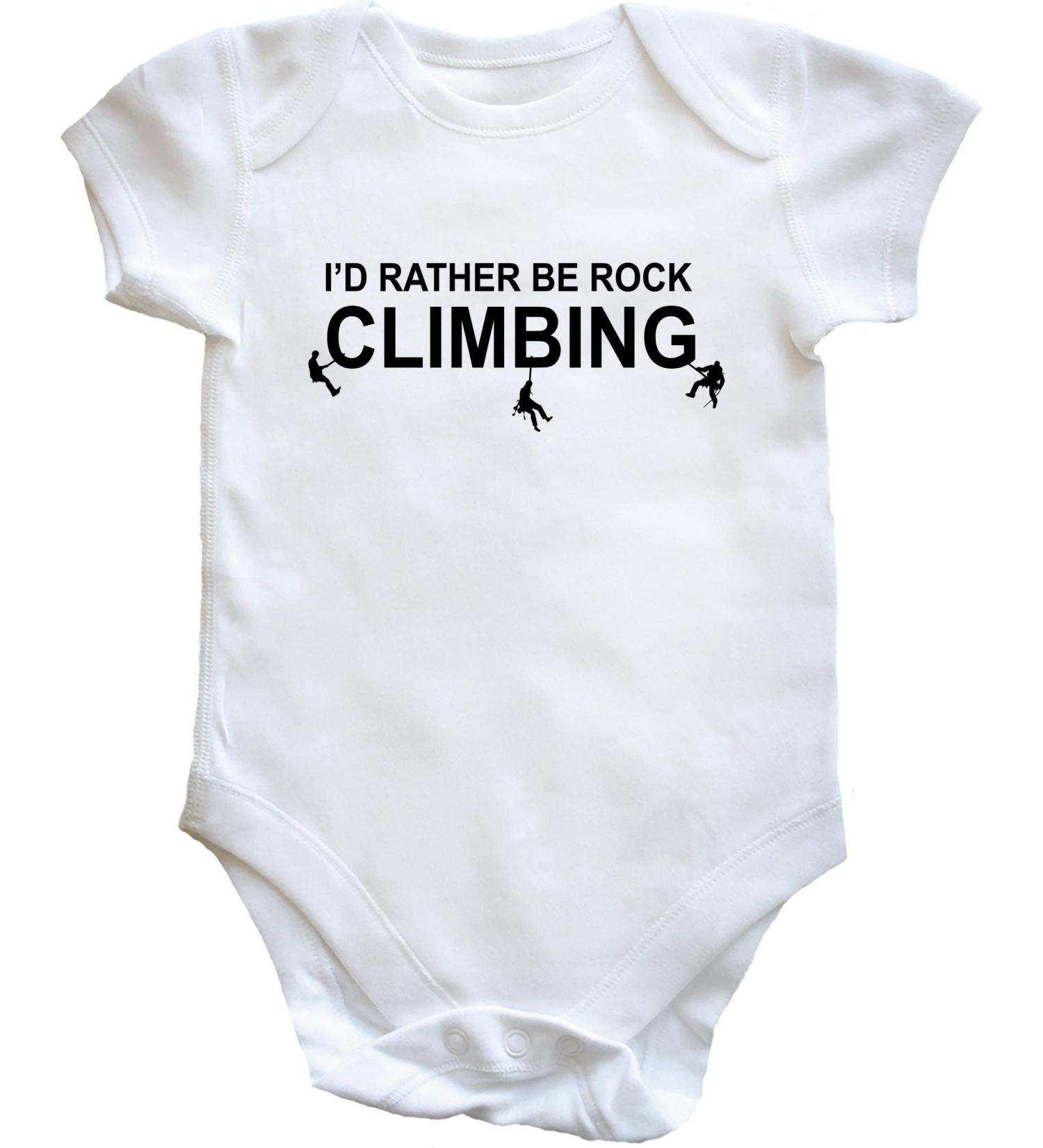 Hippowarehouse I'd rather be rock climbing baby vest bodysuit (short sleeve) boys girls