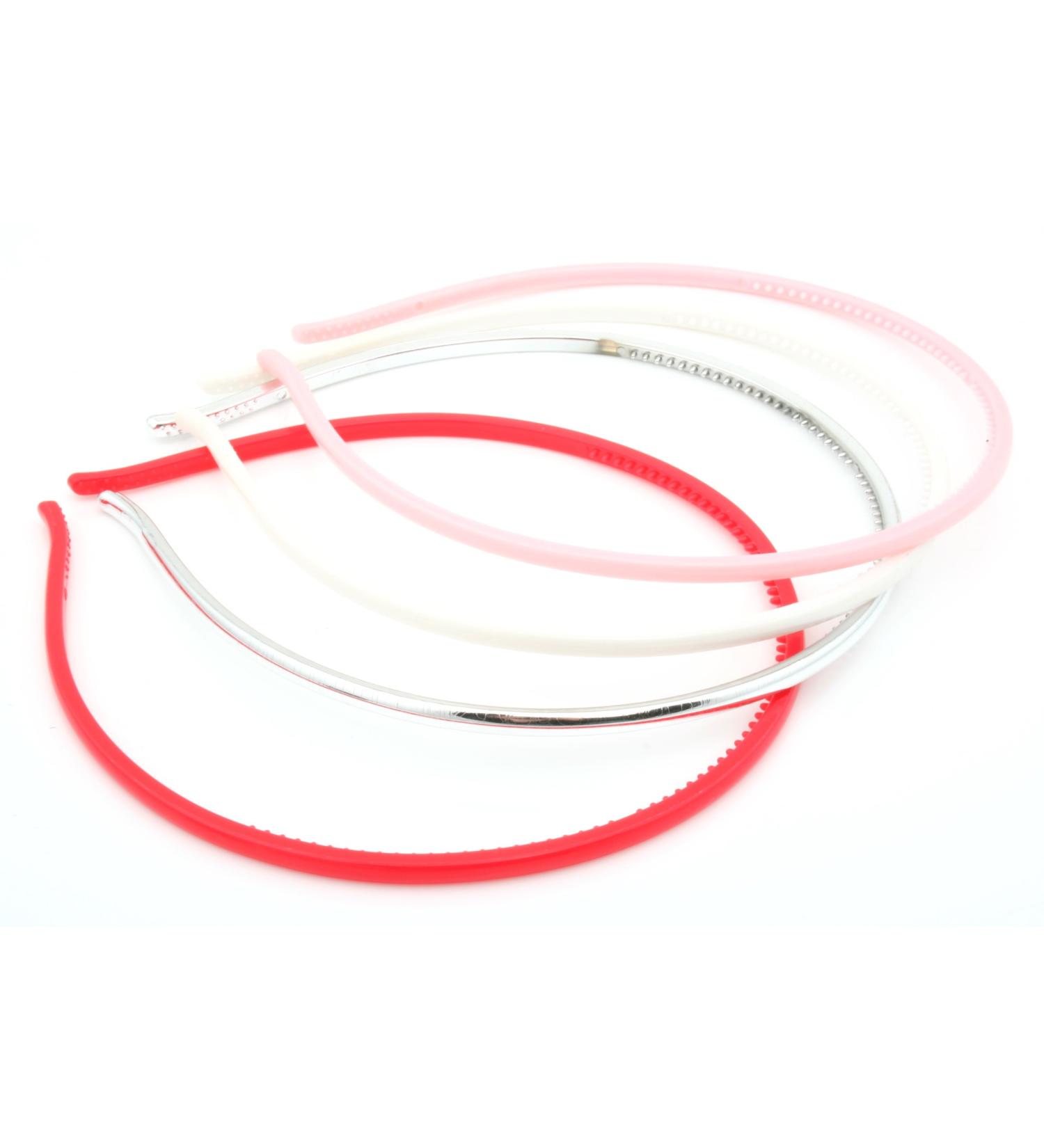 Zest 4 Skinny Alice Bands 4mm Wide Pale Pink Red Silver White