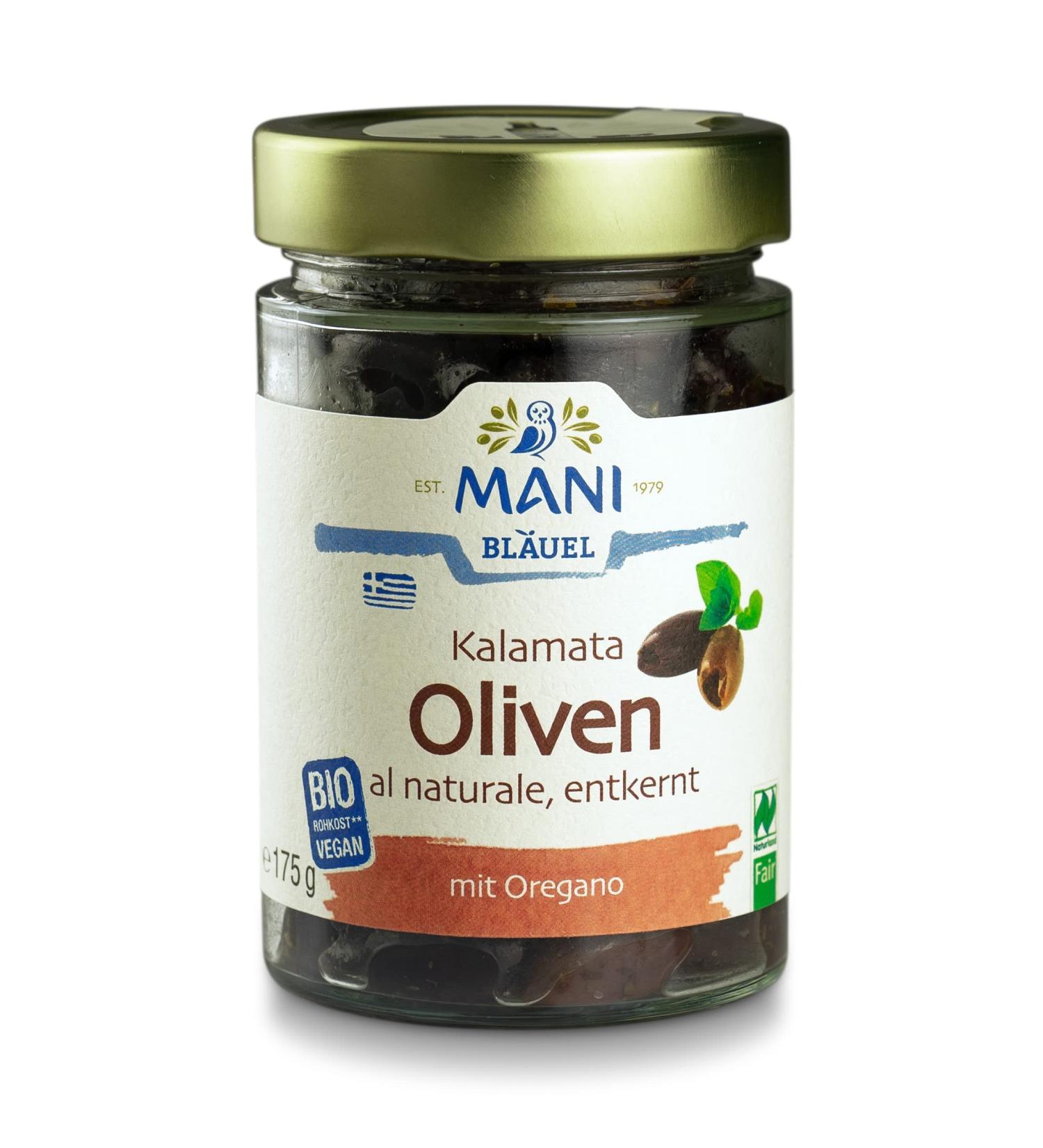 MANI Kalamata olives al naturale pitted organic pack of 3 (3 x 175 g)