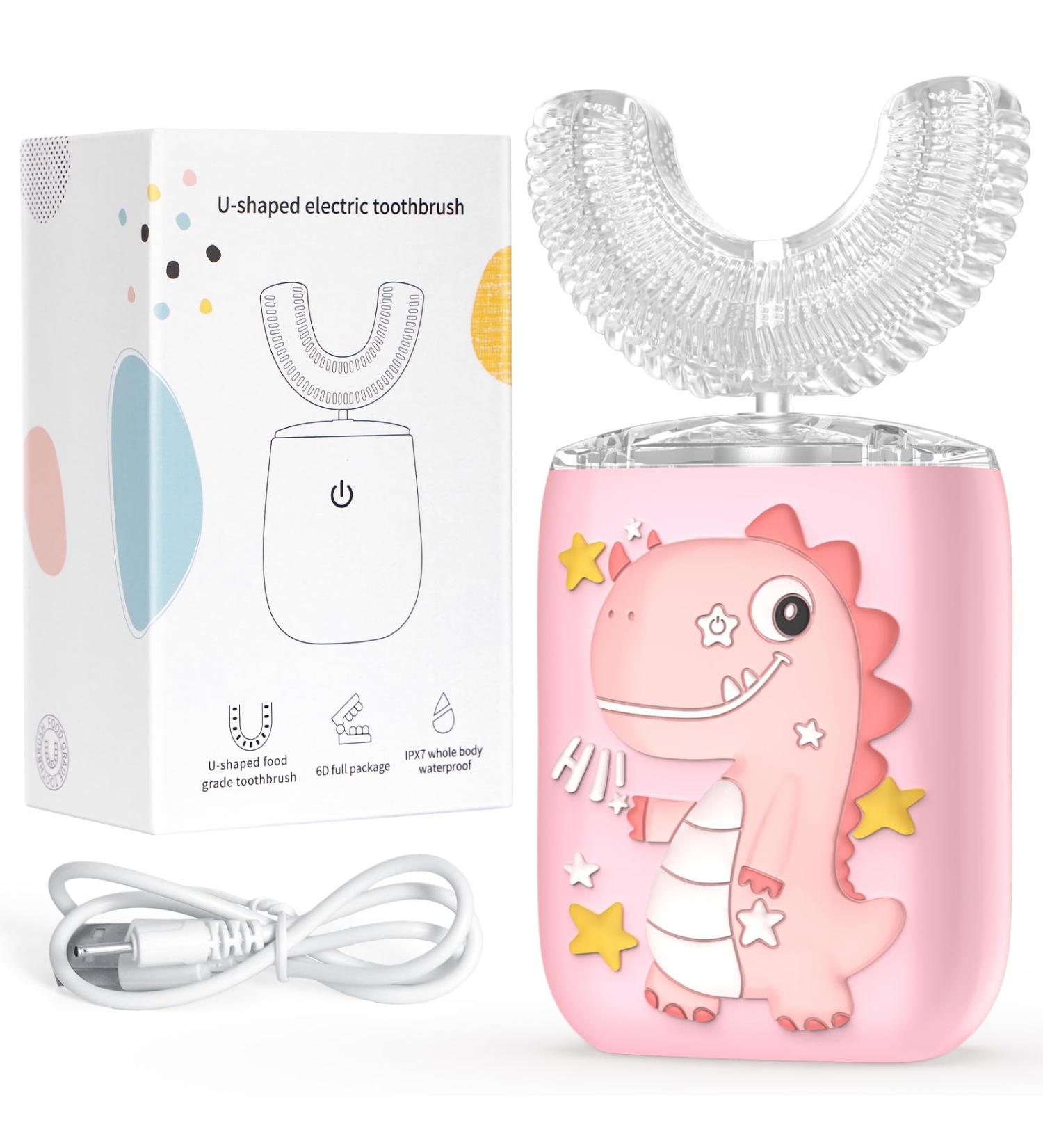 U-Shaped Electric Toothbrush for Kids | 360 Sonic Cleaning & 45S Timer | Rechargeable Toothbrush for Ages 2-6 - Pink - Buy Online on GoSupps.com