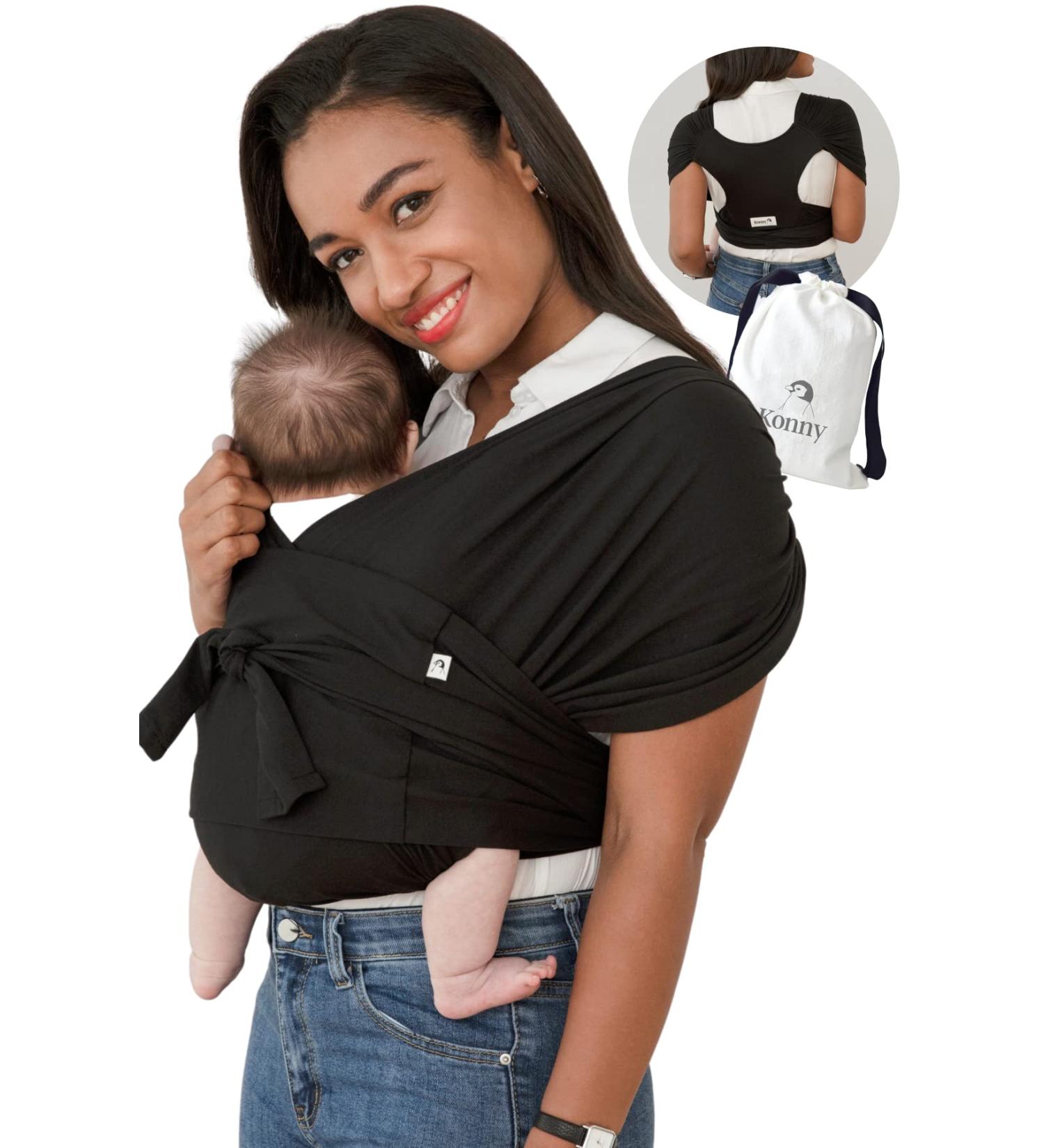 Konny Baby Carrier Original Elastech - Custom Fit Carrier Hassle-Free Easy to Wear Infant Sling Wrap Perfect for Newborn Babies up to 44 lbs Toddlers (Black 2XL) 2XL 01Elastech-Black - Buy Online on GoSupps.com