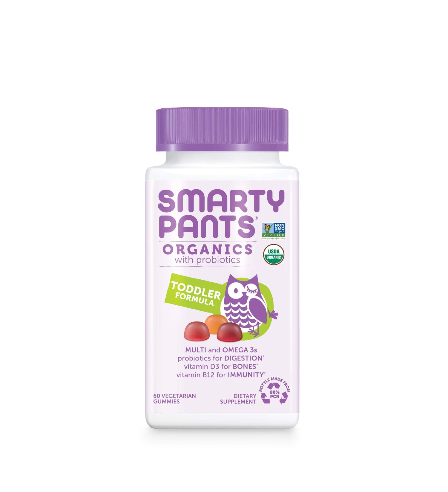 SmartyPants Organic Toddler Vitamins - 60 Daily Gummies with Probiotics, Vitamin C, D3, Zinc & B12 for Immune & Digestive Health - Buy Online on GoSupps.com