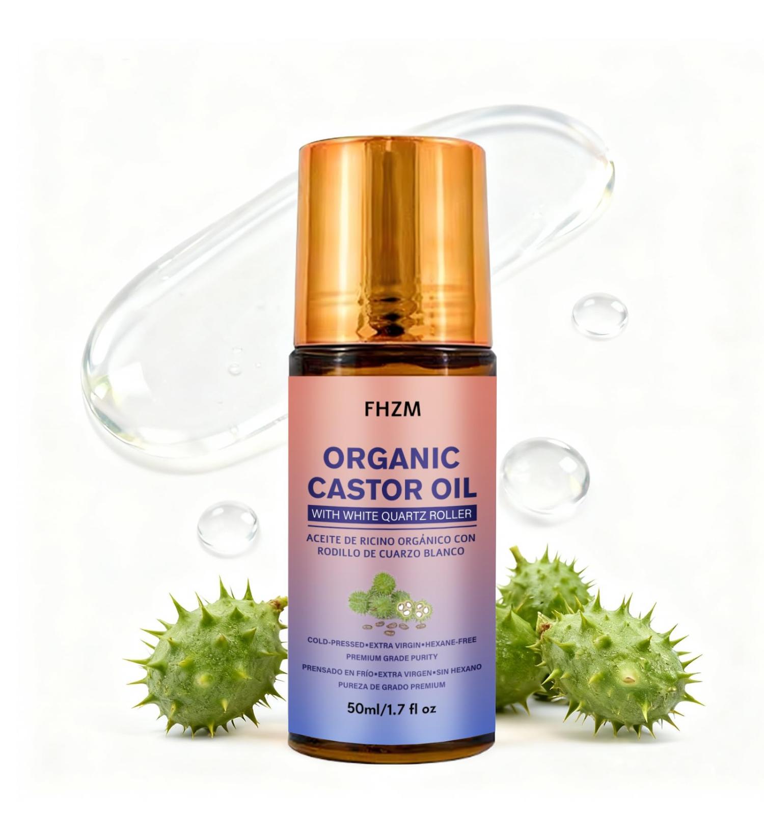 ZYGCDZ Organic Castor Oil Roll-On with Rose Quartz Roller Ball | 100% Pure & Cold-Pressed for Skin Eyebrows & Eyelashes | Hexane-Free Natural Moisturizer | 1.7oz (01) - Buy Online on GoSupps.com